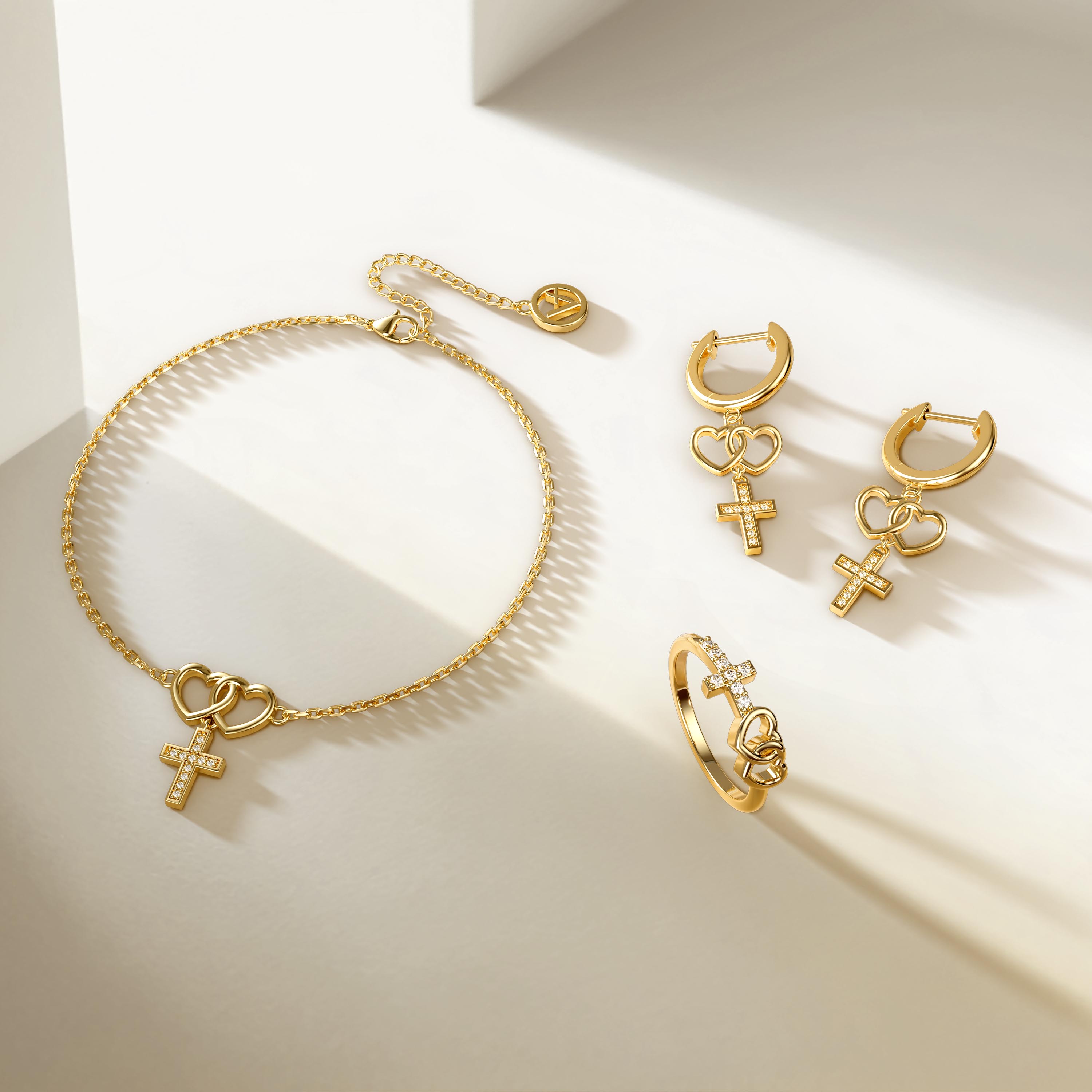 Double Heart Cross Bracelet