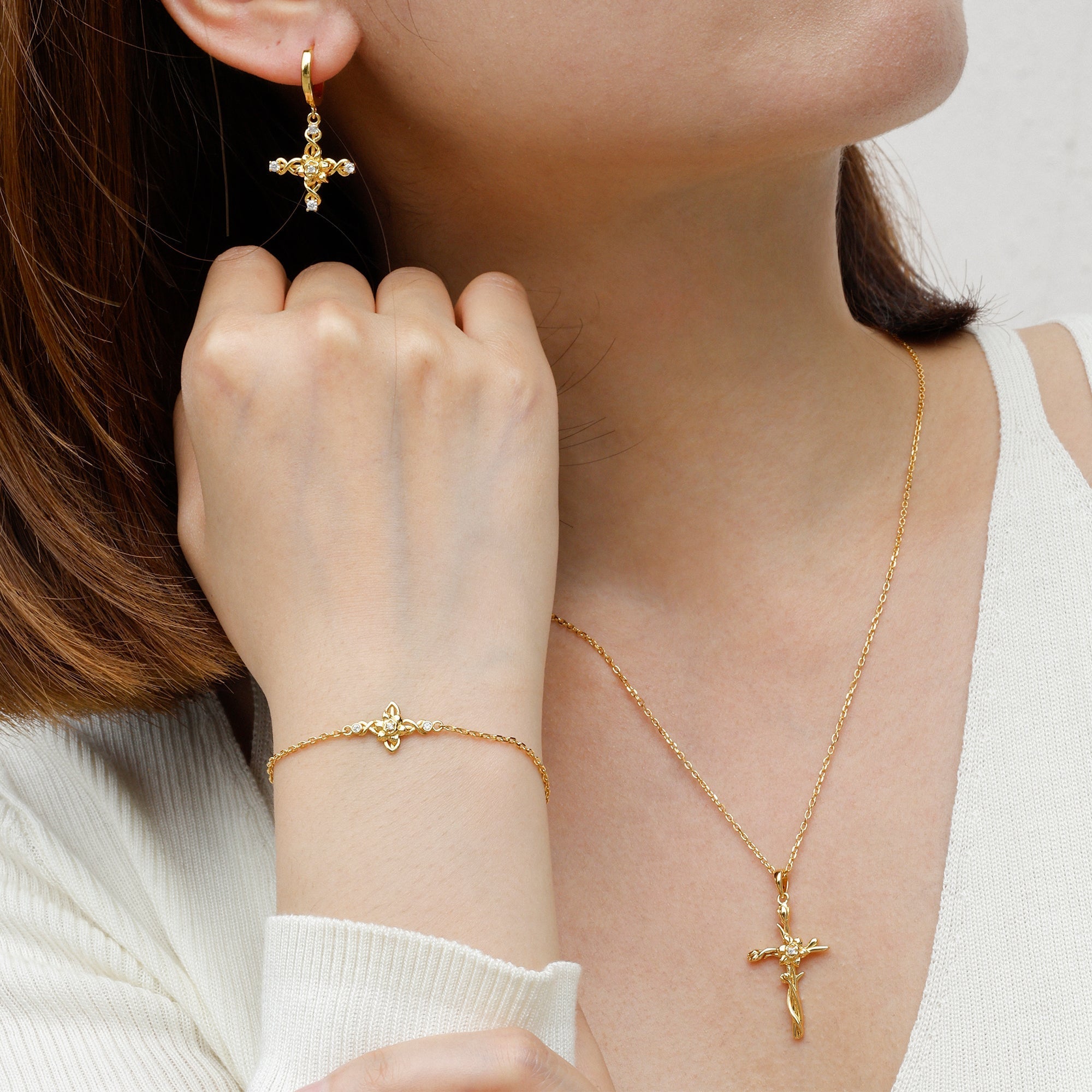 Floral Cross March Daffodils Hoop Earrings