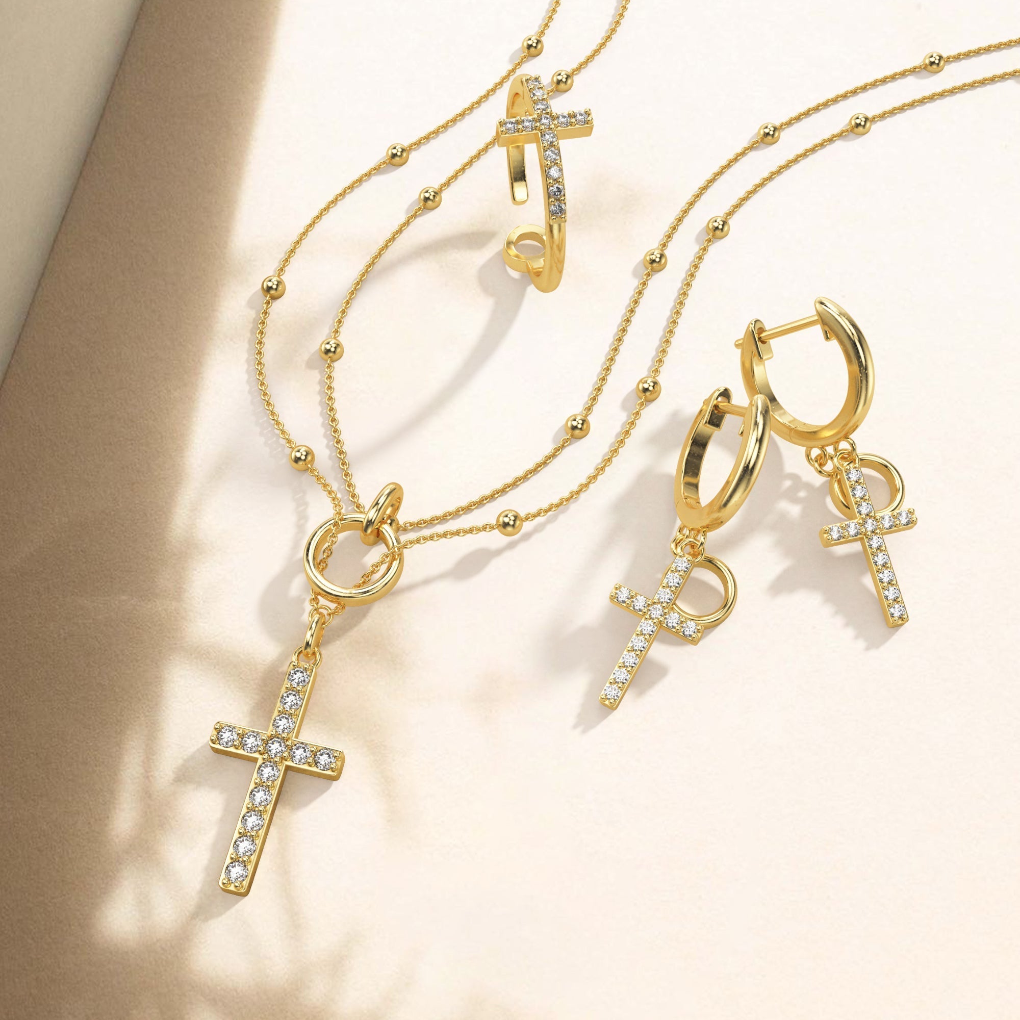 Gold Layered Circle Cross Earrings