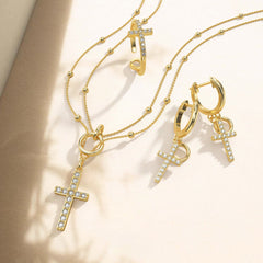 Gold Layered Circle Cross Earrings