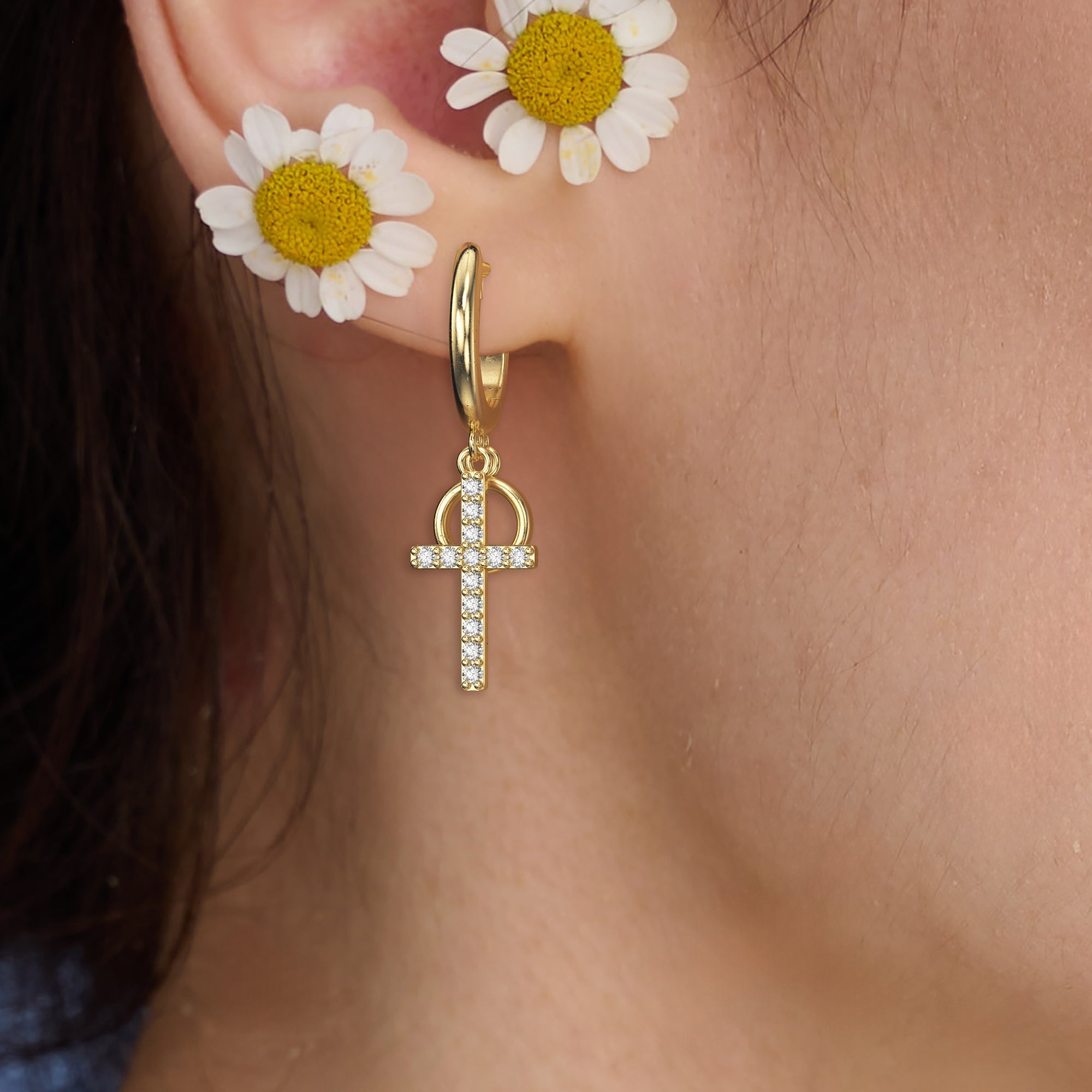 Gold Layered Circle Cross Earrings