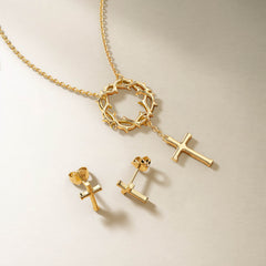 Crown of Thorns Cross Stud Earrings