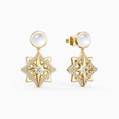 Pave North Star with Moonstone Drop Earrings