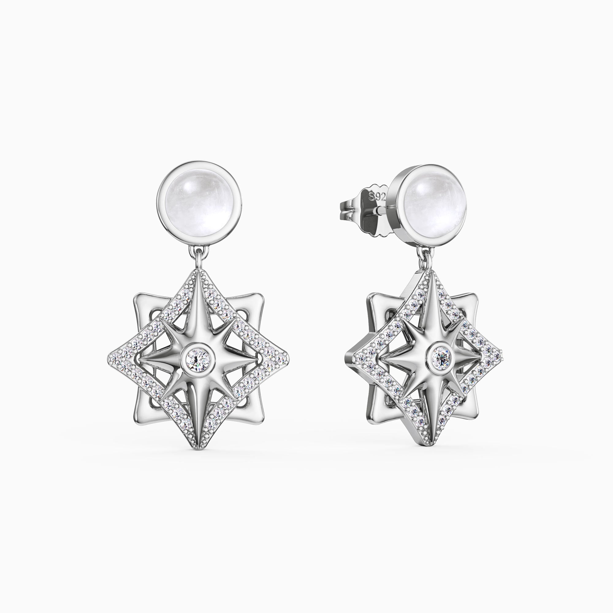 Pave North Star with Moonstone Drop Earrings