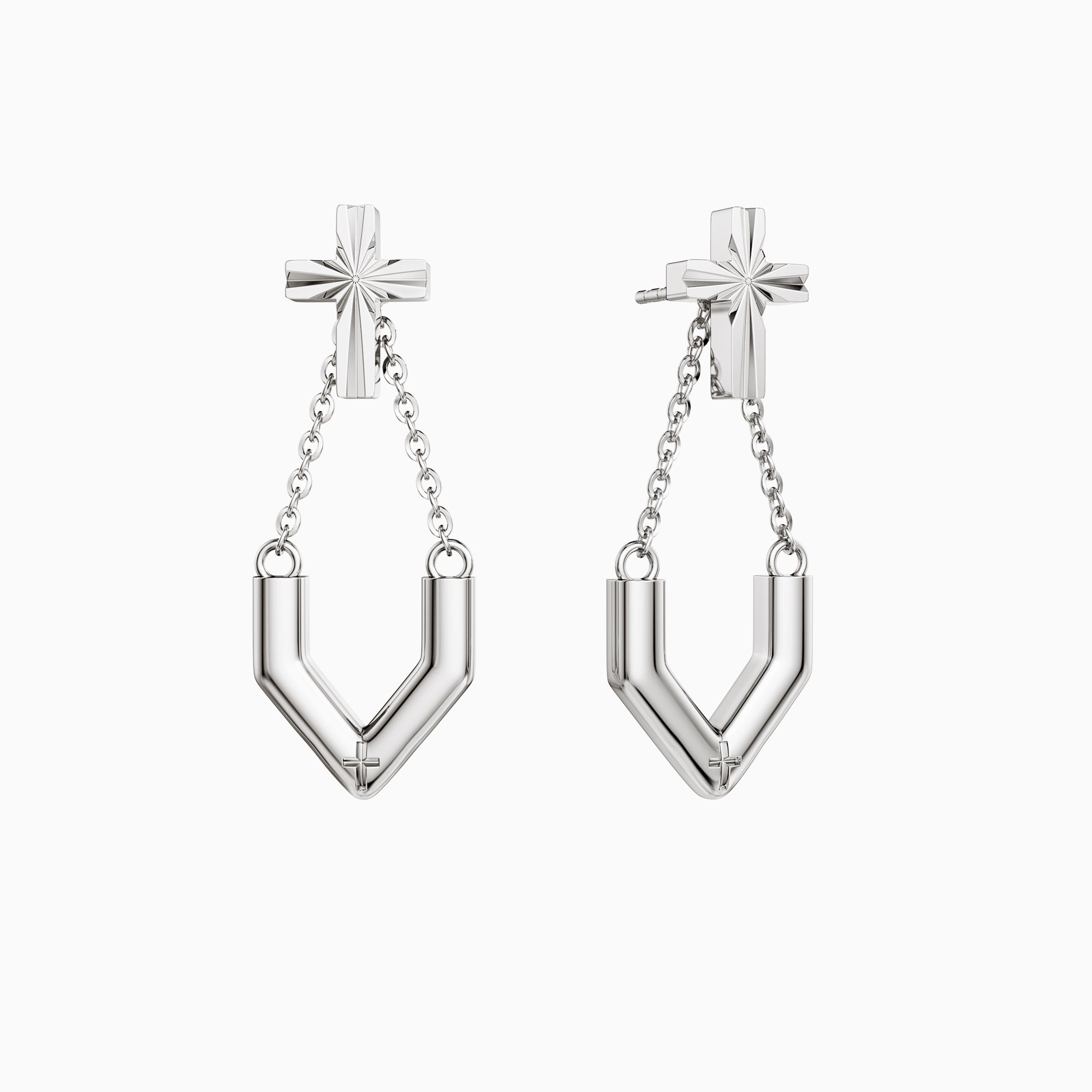 ‘Take the first step in faith' V Chain Cross Drop Earrings