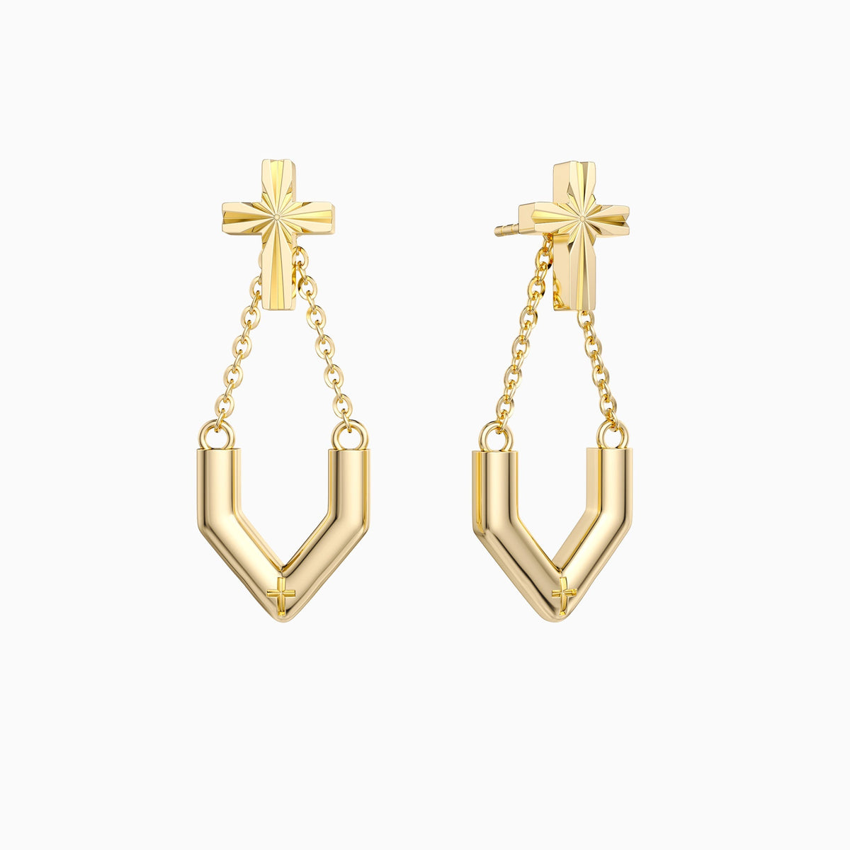 ‘Take the first step in faith' V Chain Cross Drop Earrings