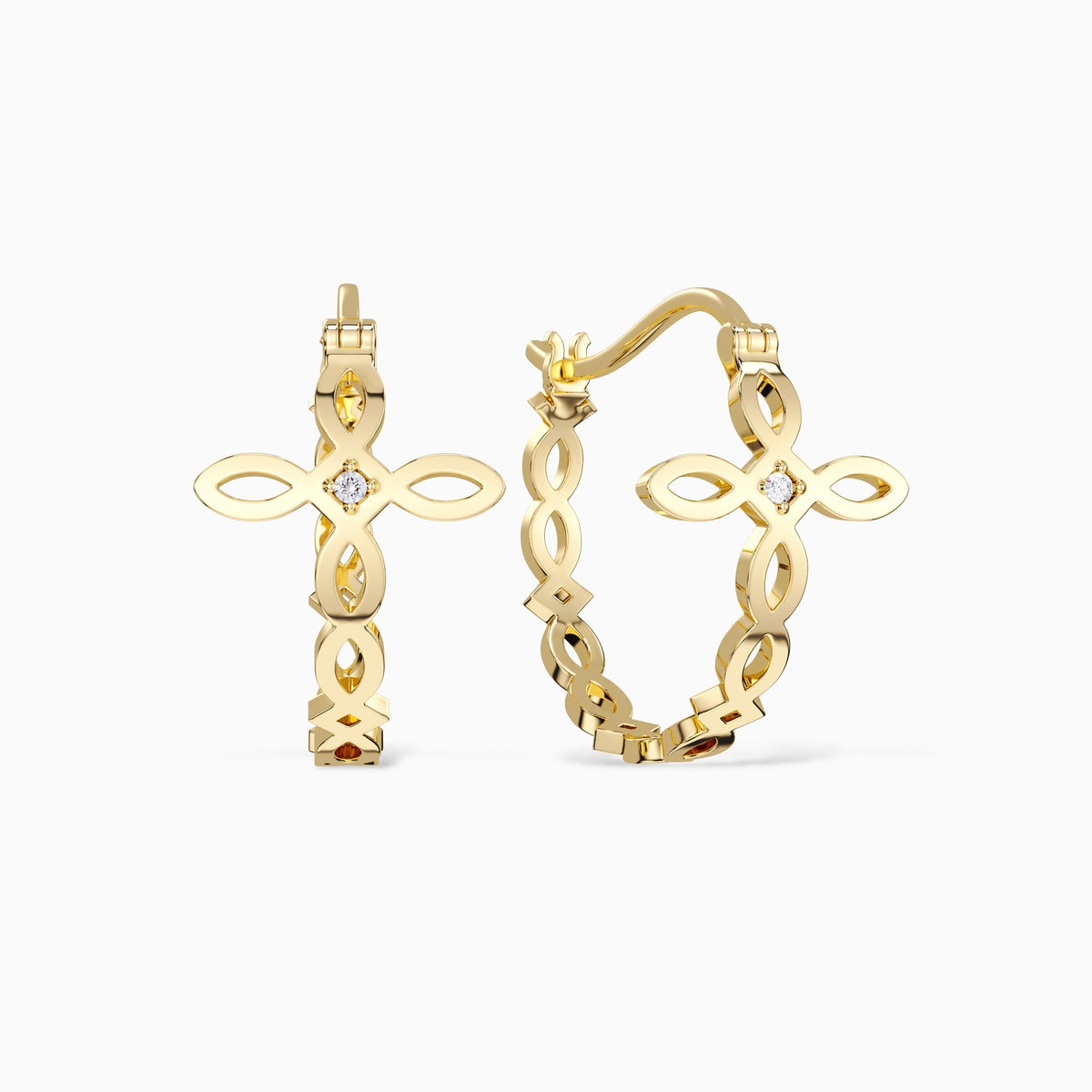 Divine Harmony Ichthys Cross Faith Protection Hoop Earrings