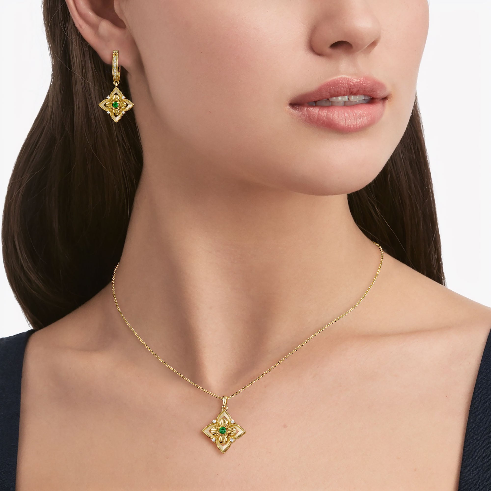 Lucky Radiance Clover Charm Milgrain Hoop Earrings