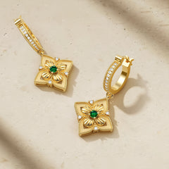 Lucky Radiance Clover Charm Milgrain Hoop Earrings