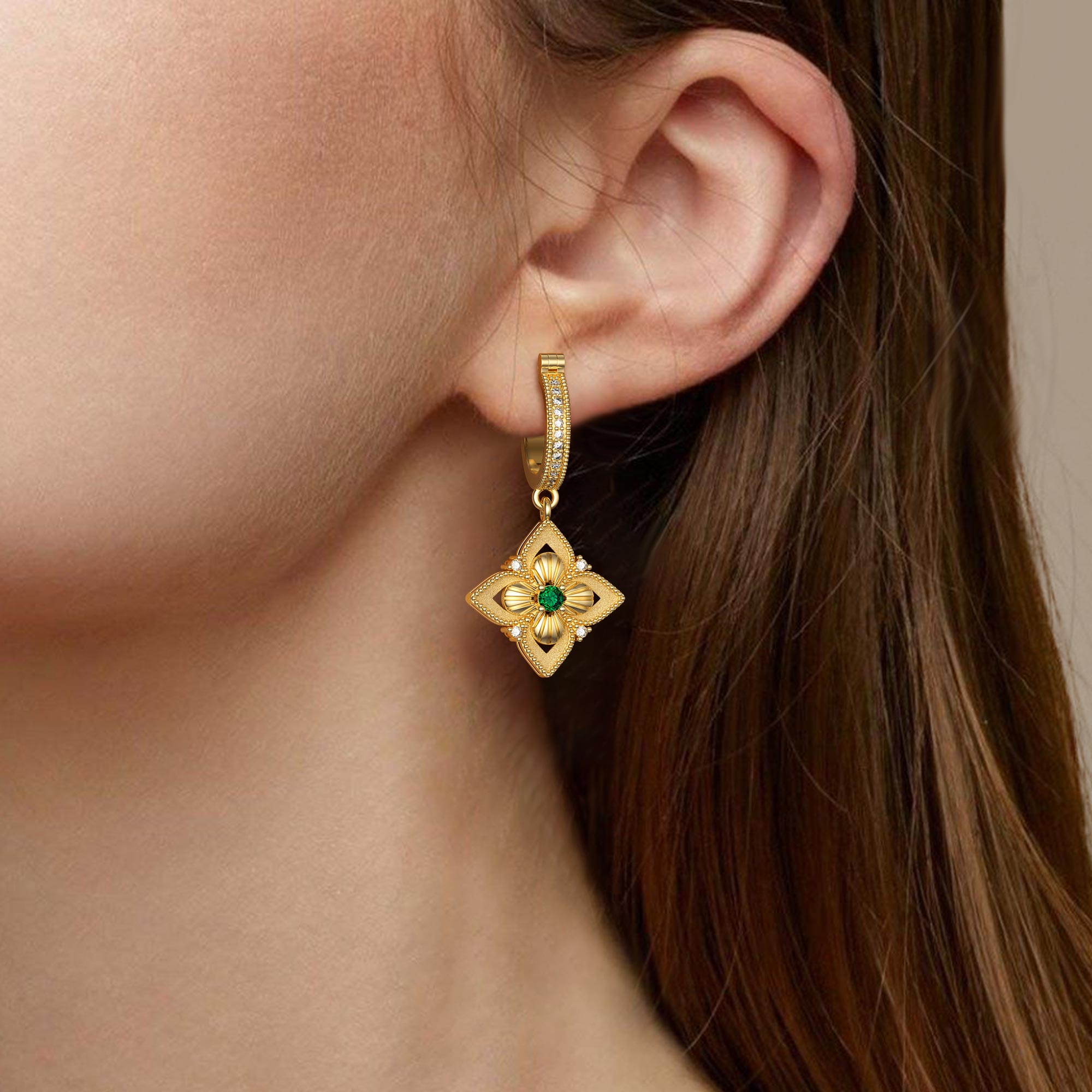 Lucky Radiance Clover Charm Milgrain Hoop Earrings