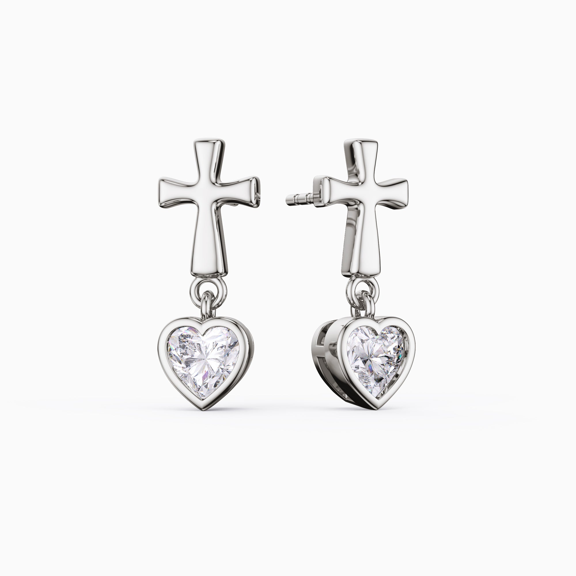 Cross Heart Shaped Bezel Dangling Earrings