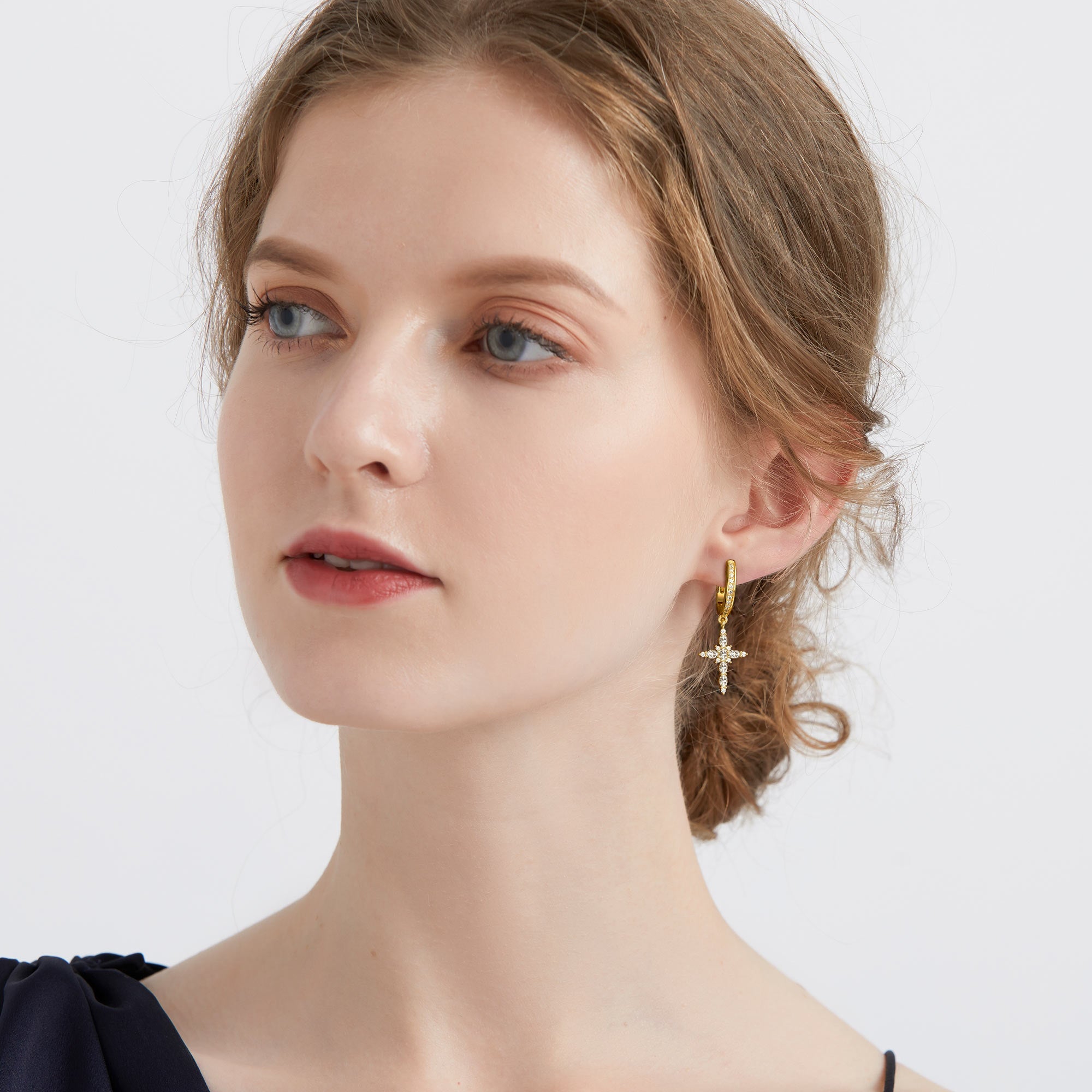 Byzantine Cross Amulet Huggie Hoop Earrings