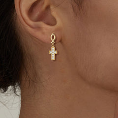 Ichthys Cross Dangle Stud Earrings