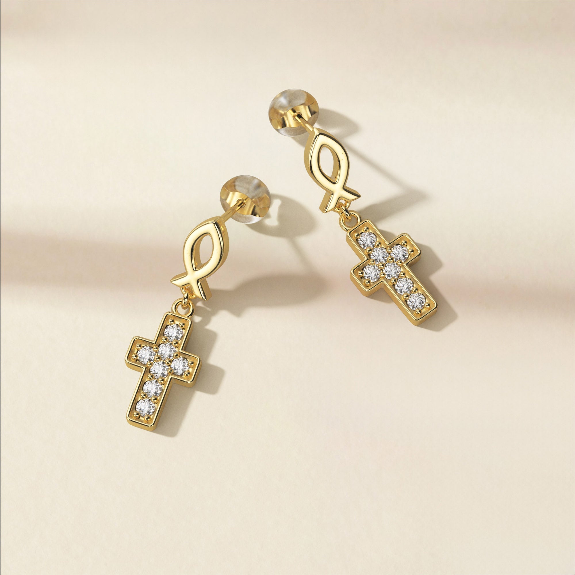 Ichthys Cross Dangle Stud Earrings