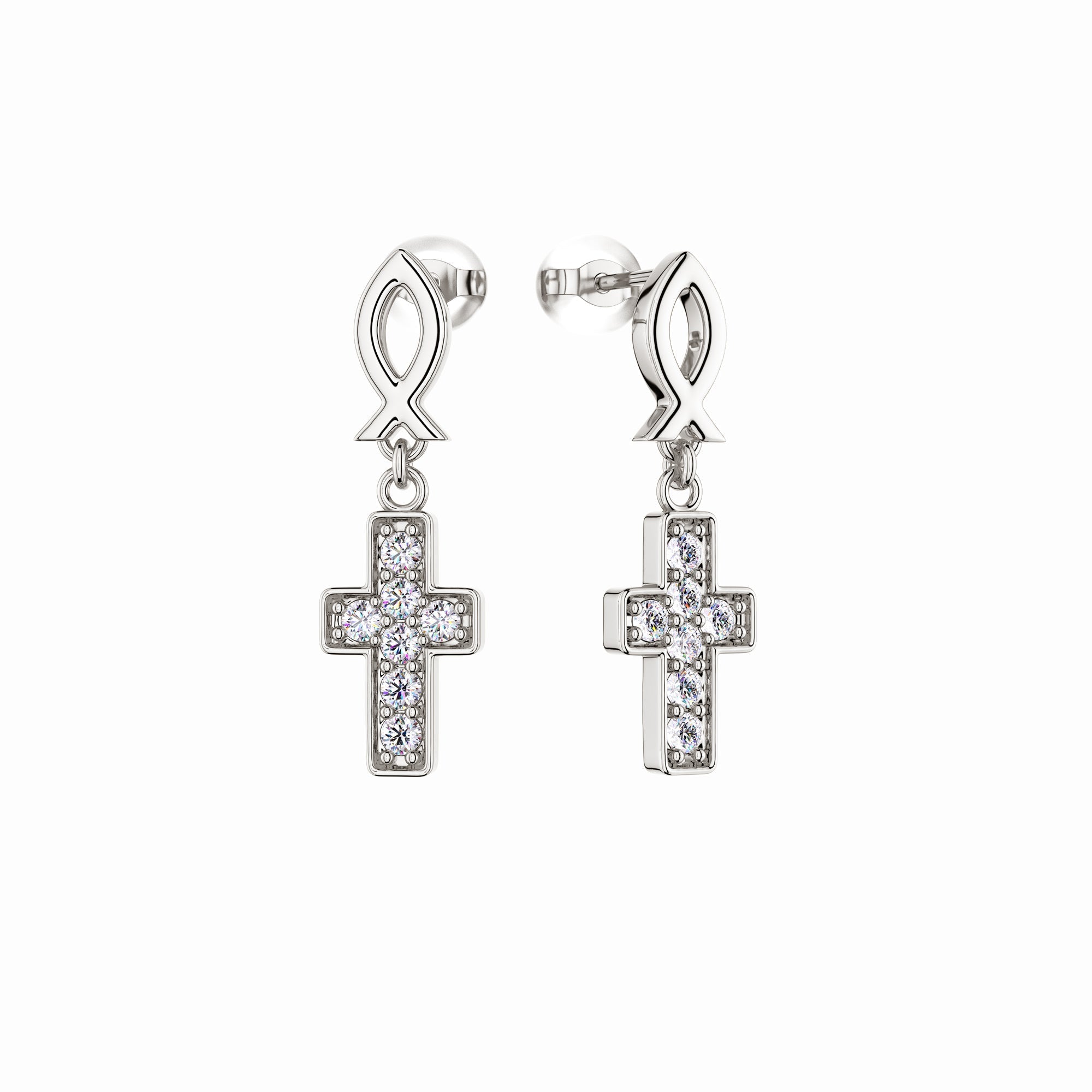 Ichthys Cross Dangle Stud Earrings