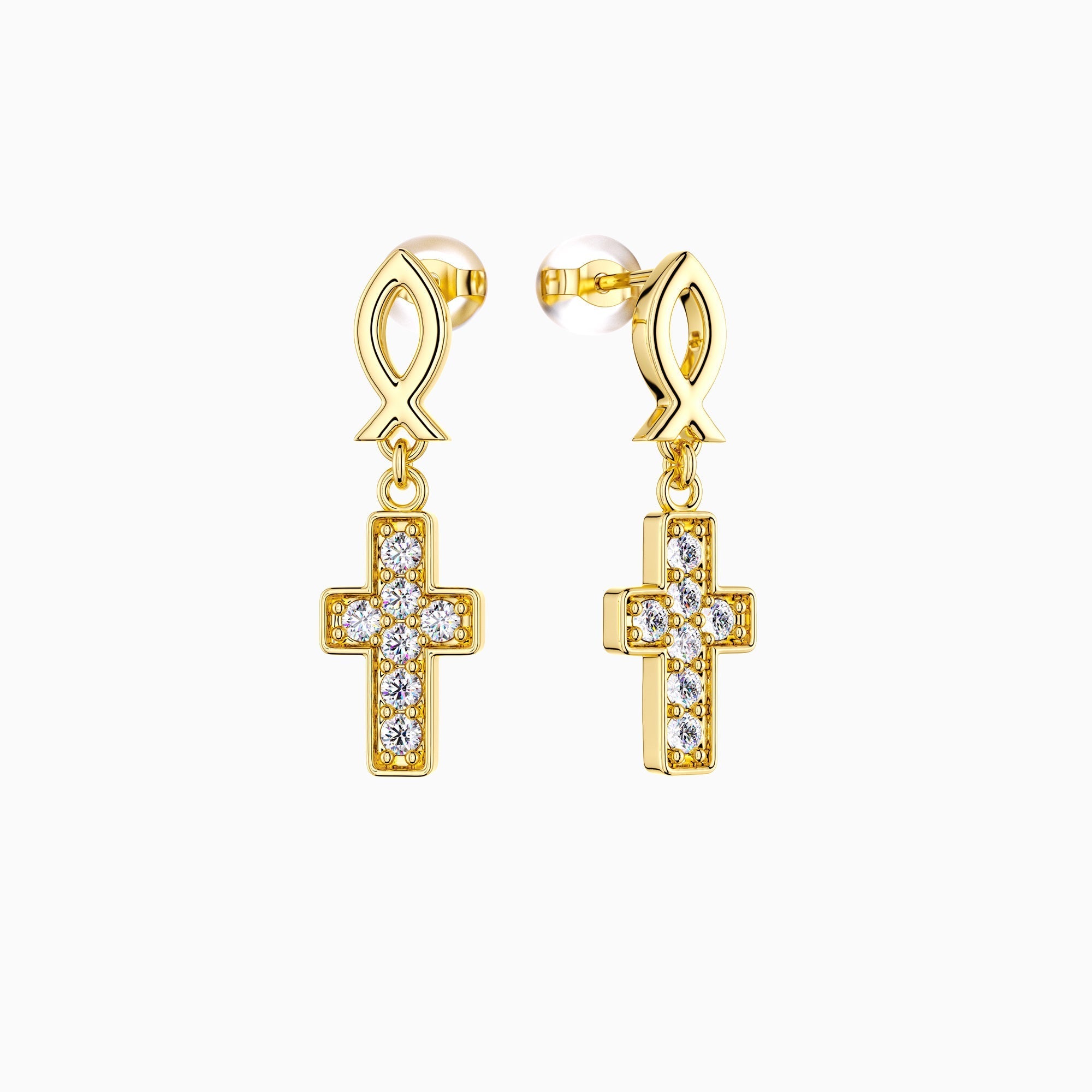 Ichthys Cross Dangle Stud Earrings