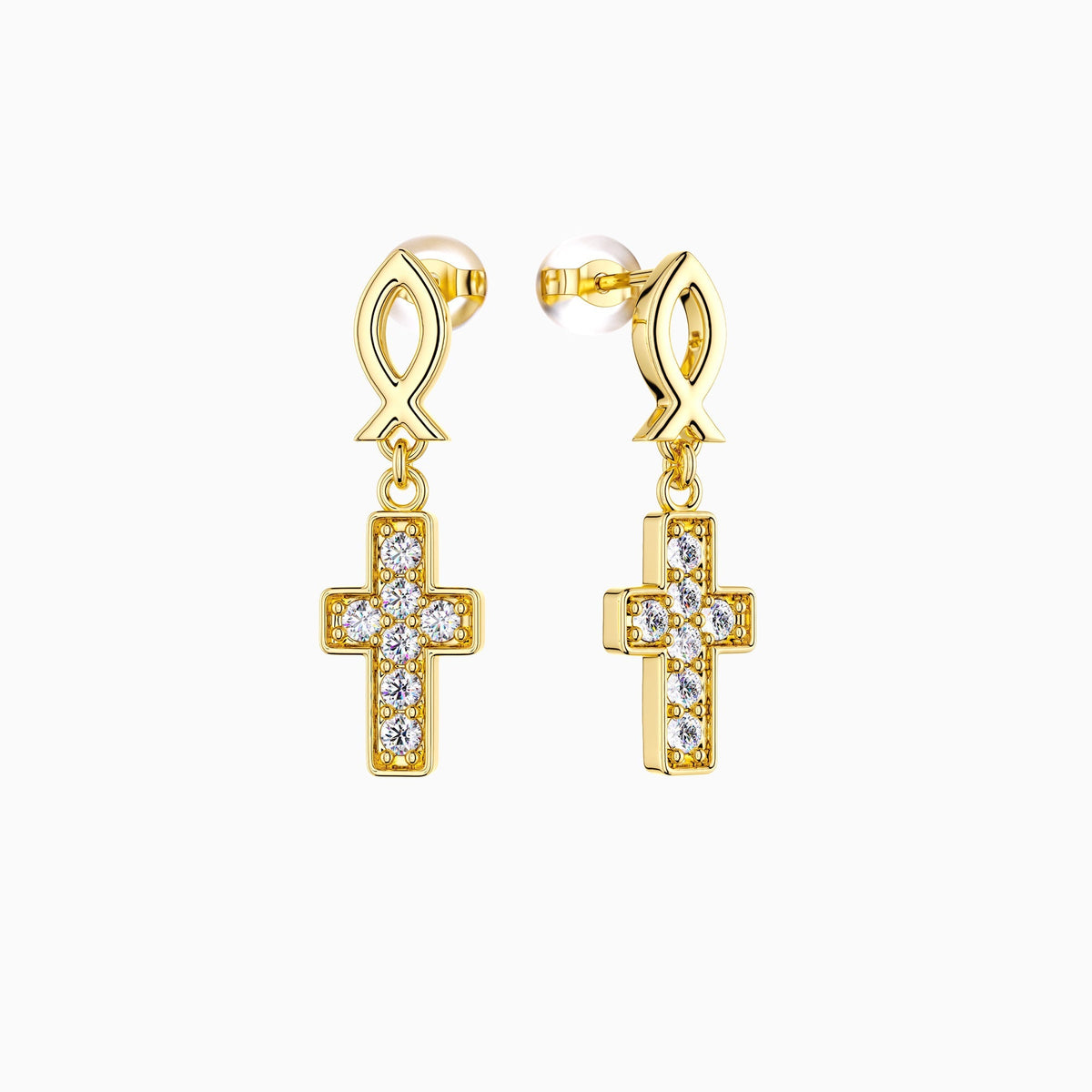 Ichthys Cross Dangle Stud Earrings