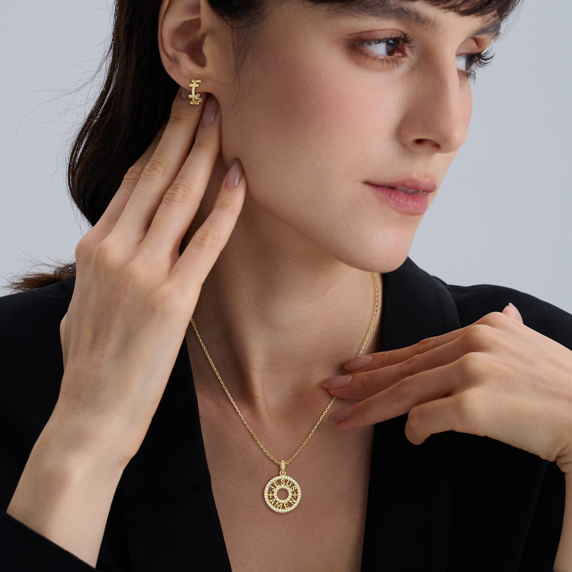 Half Hoop Five Cross Stud Earrings