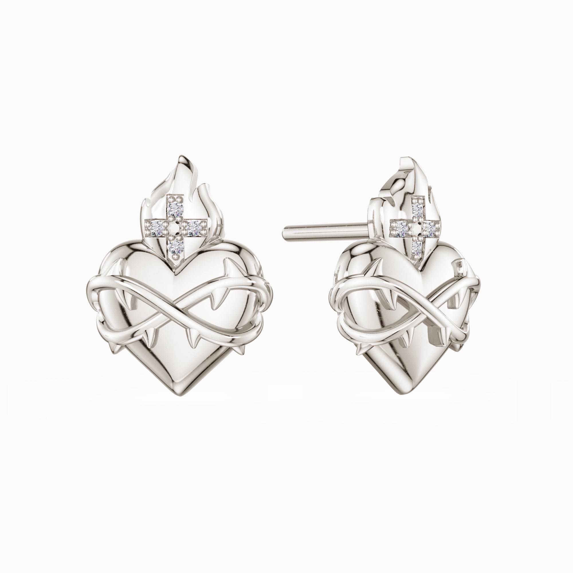 Sacred Heart Flame Stud Earrings