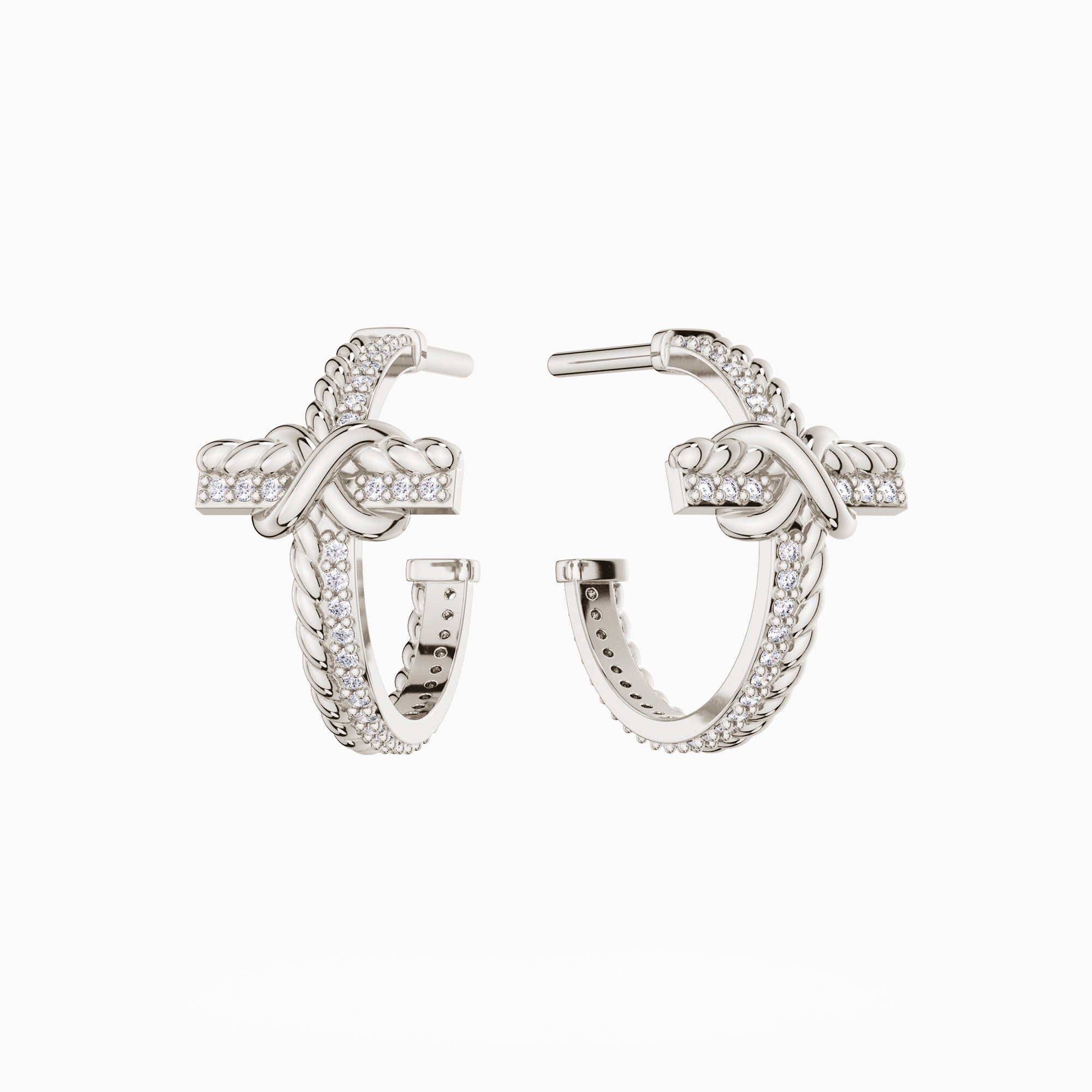 Infinity Knot Cross Half Hoop Earrings