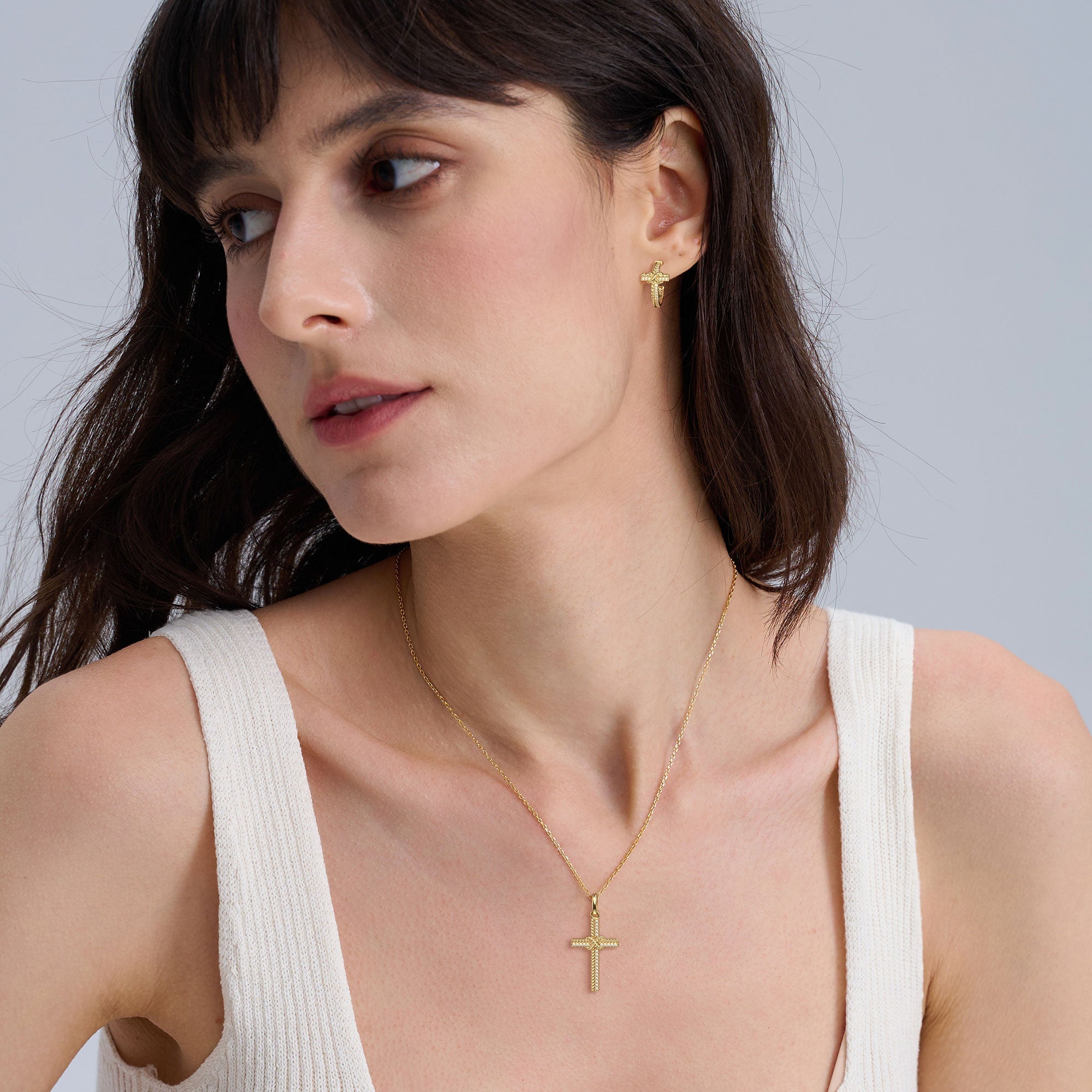 Infinity Knot Cross Half Hoop Earrings