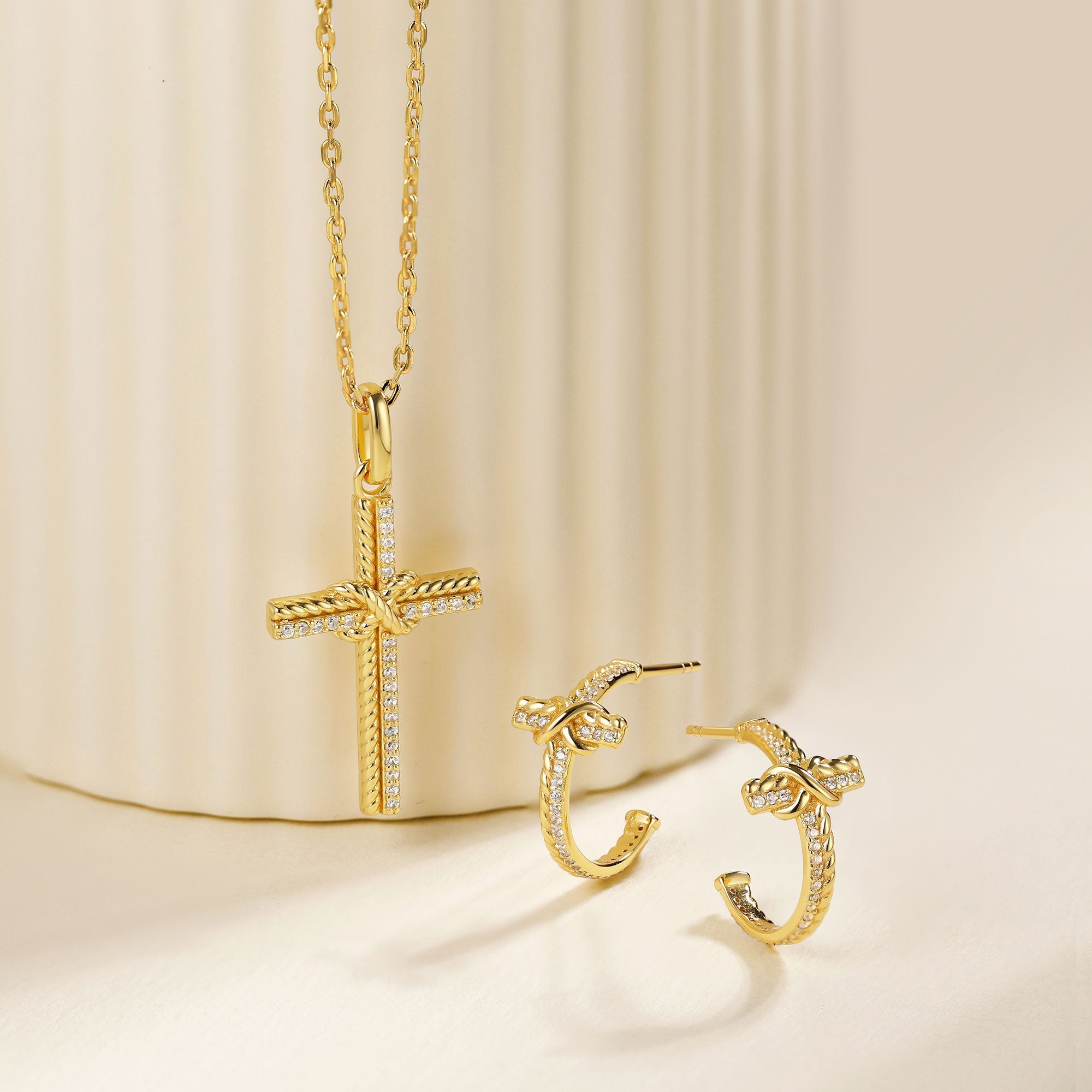 Infinity Knot Cross Half Hoop Earrings