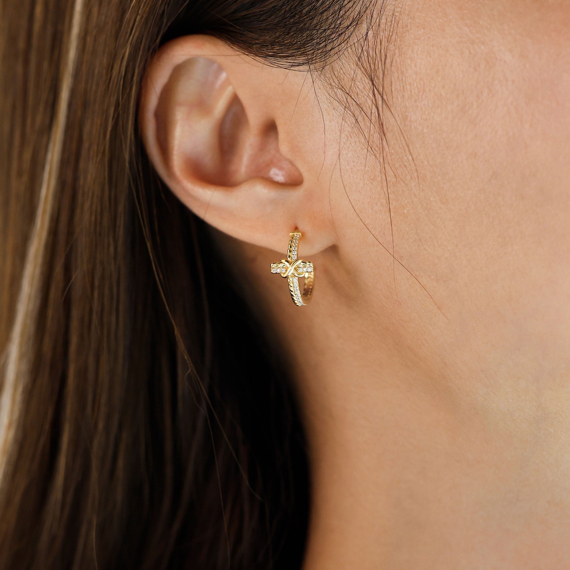 Infinity Knot Cross Half Hoop Earrings