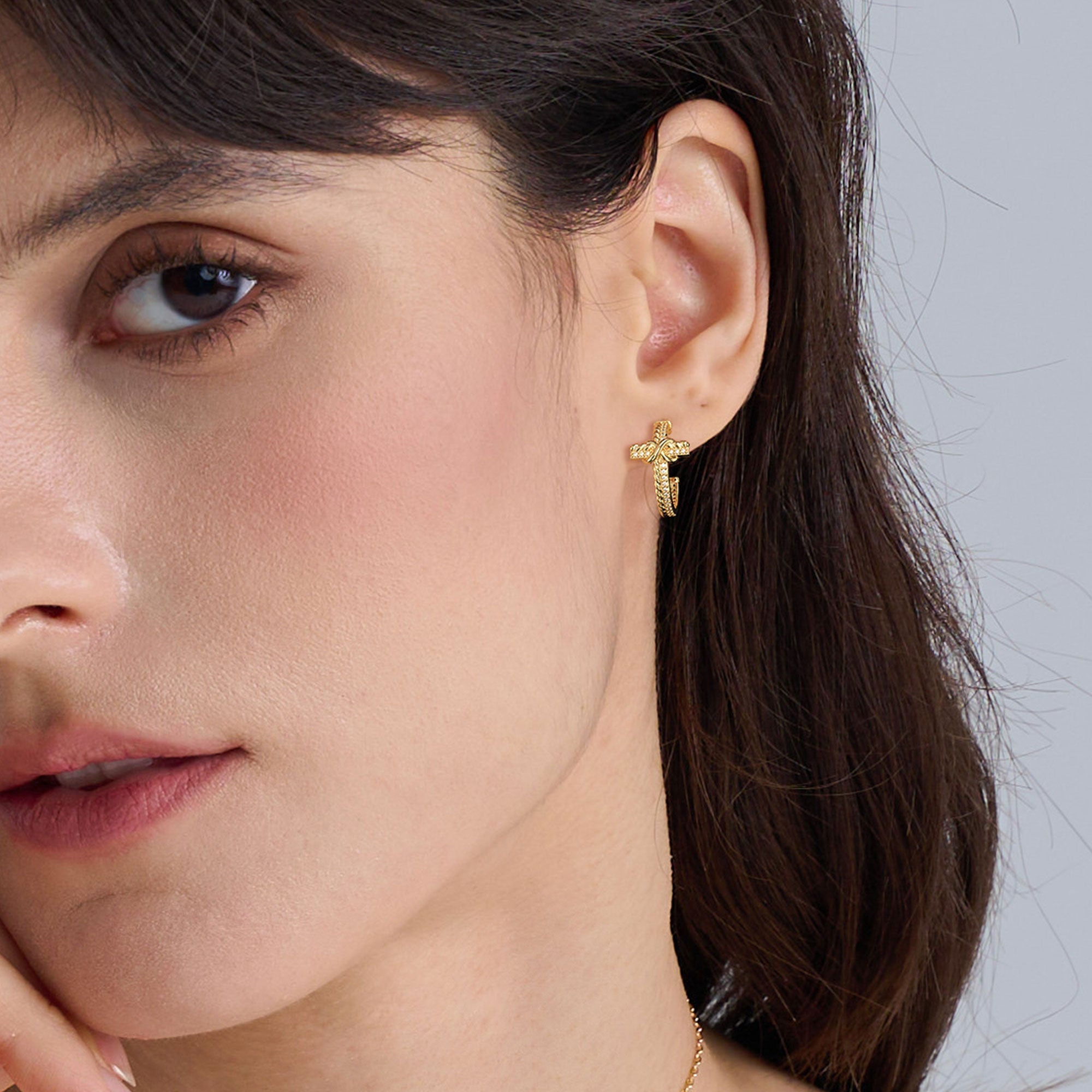 Infinity Knot Cross Half Hoop Earrings