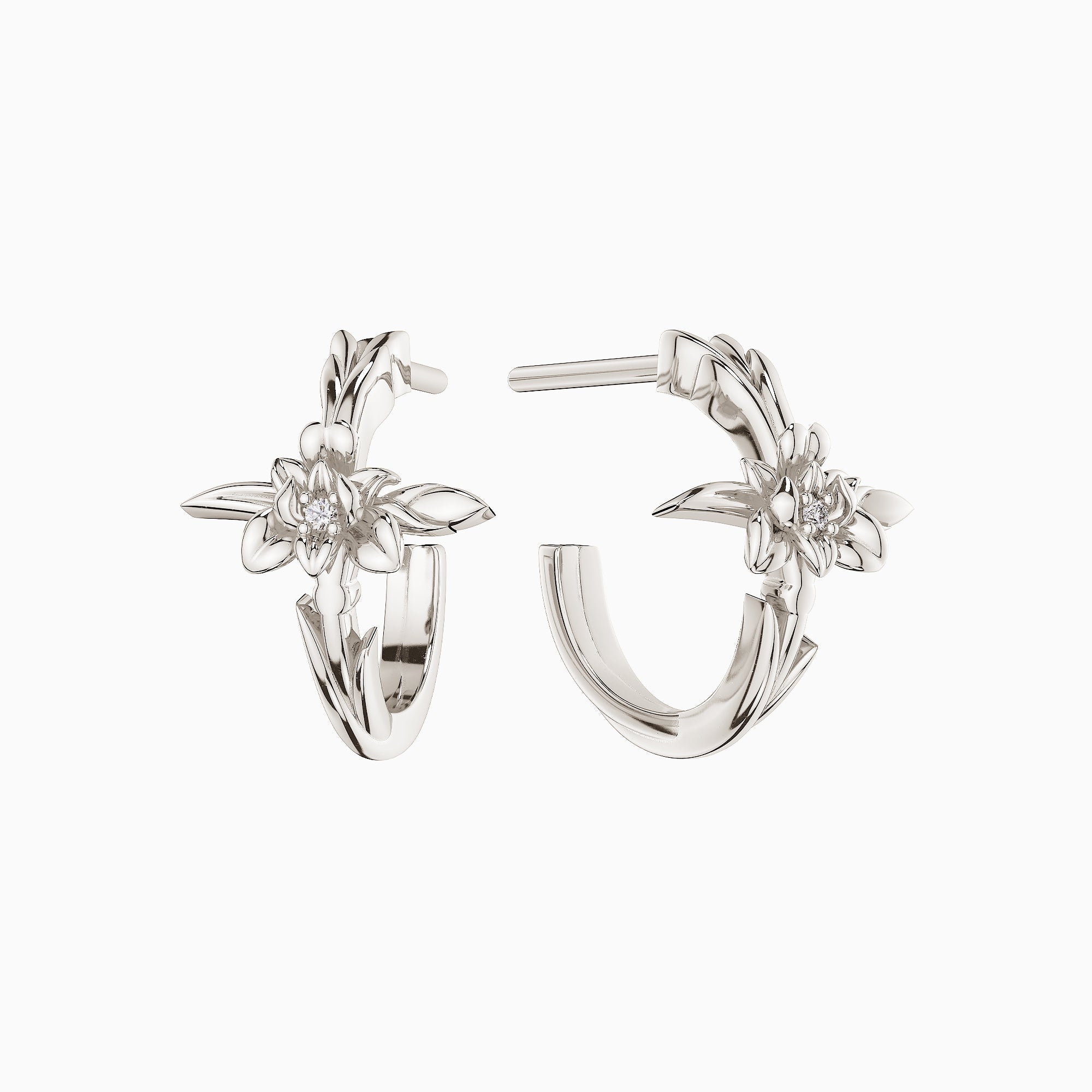 Floral Cross February Iris Birth Flower Half Hoop Stud Earrings