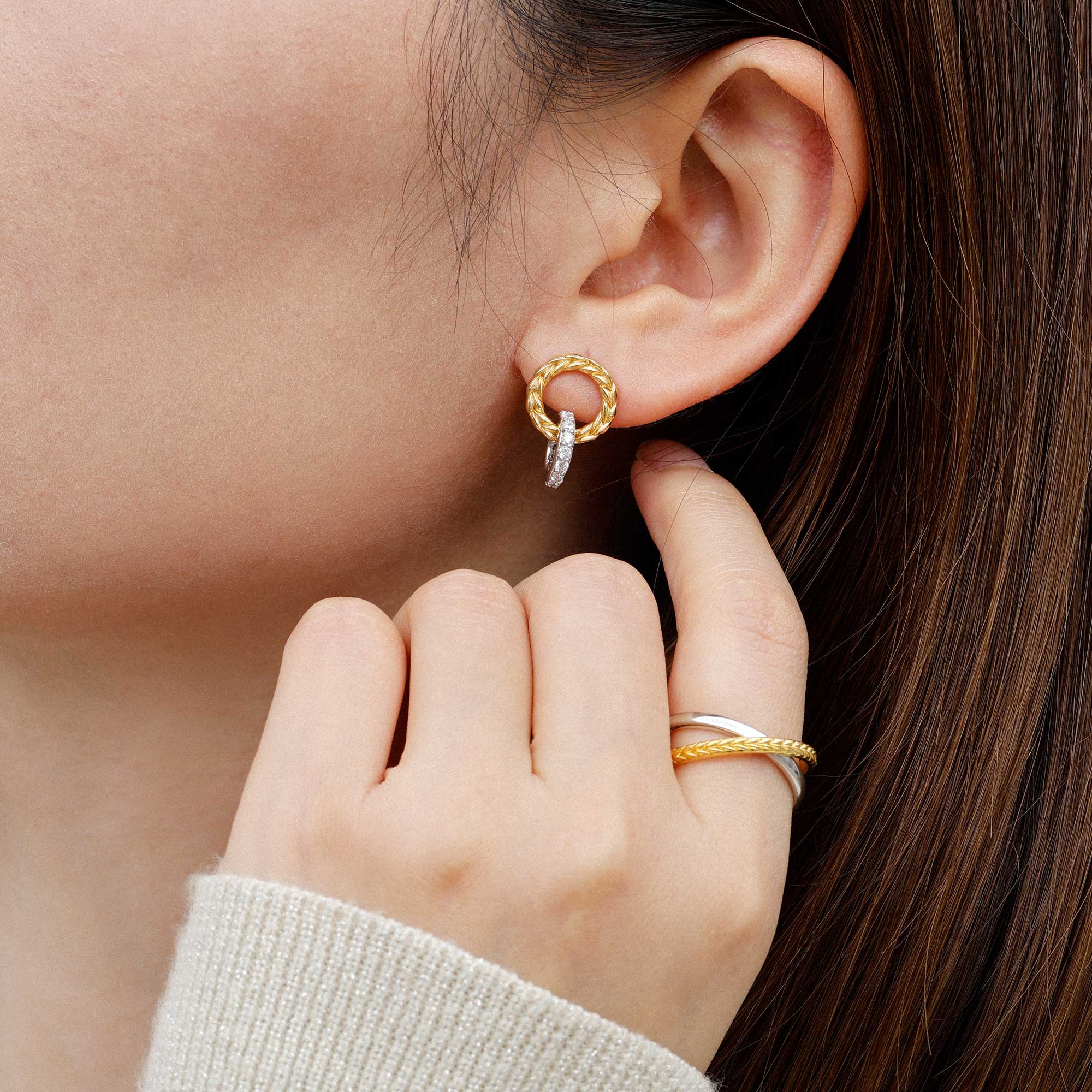 Manna Two-Tone Double Interlocking Halo Stud Earrings