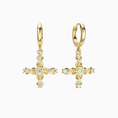 Floral Cross November Sunflower Hoop Earrings