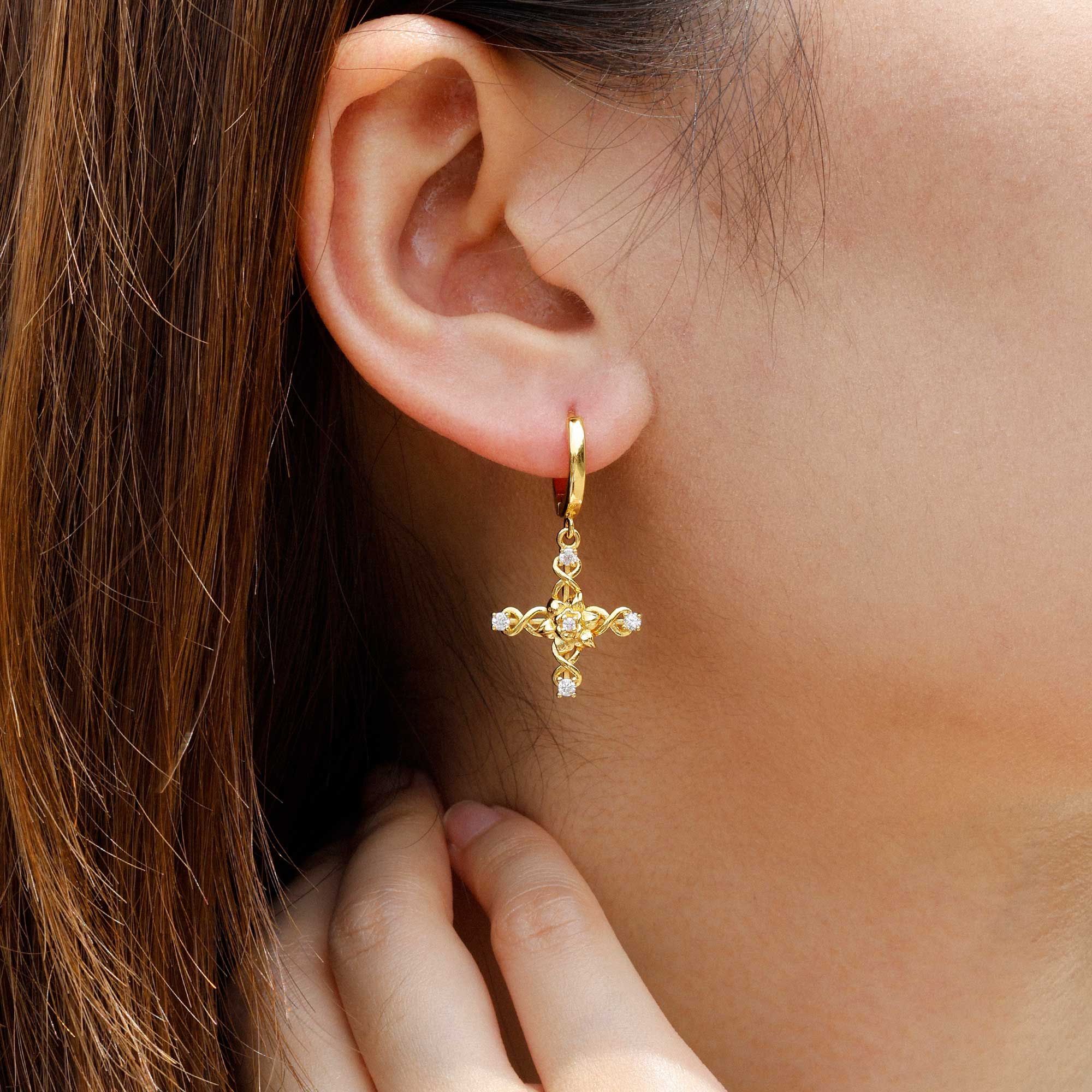 Floral Cross March Daffodils Hoop Earrings