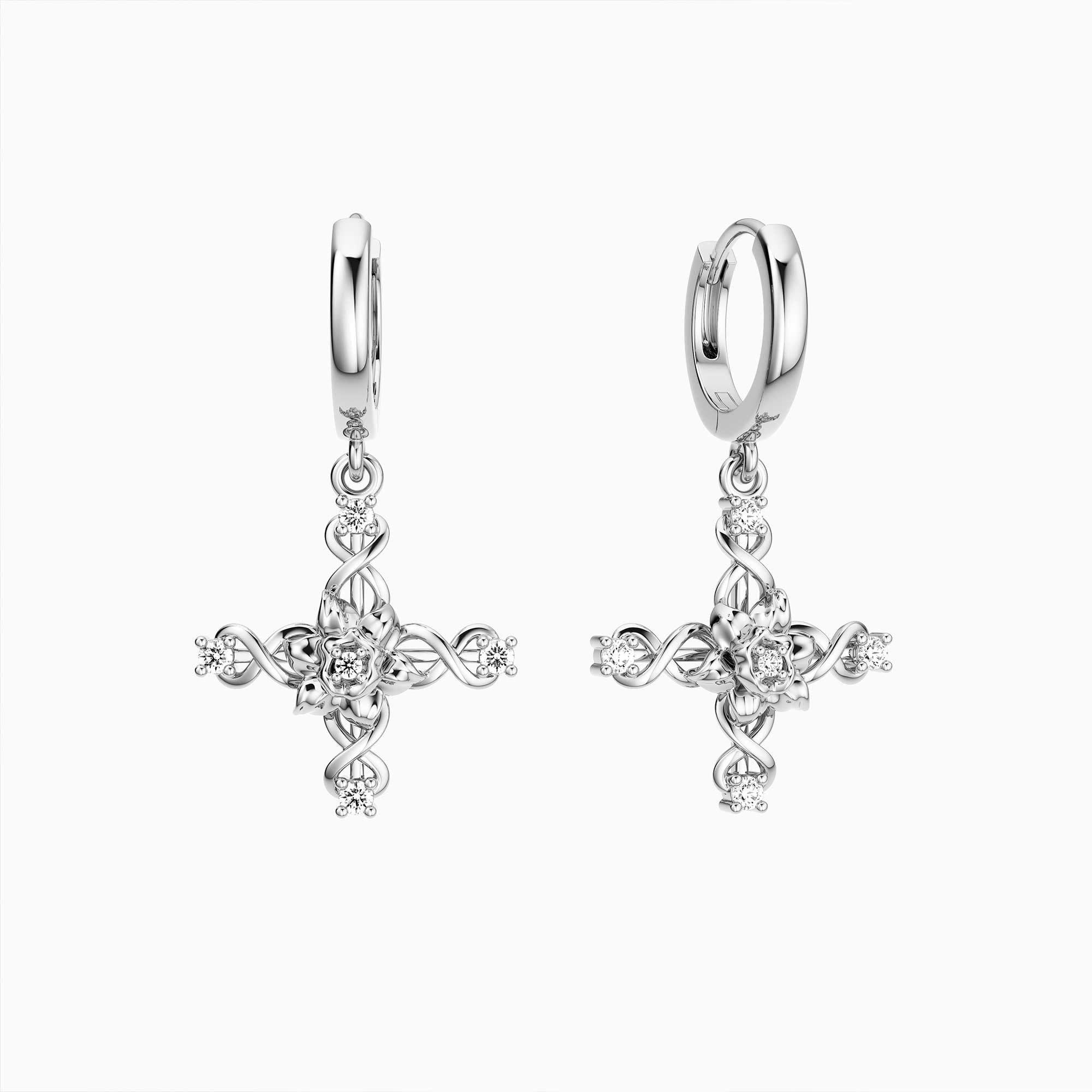 Floral Cross March Daffodils Hoop Earrings