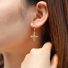 Floral Cross June Rose Hoop Earrings