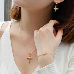 Floral Cross June Rose Hoop Earrings