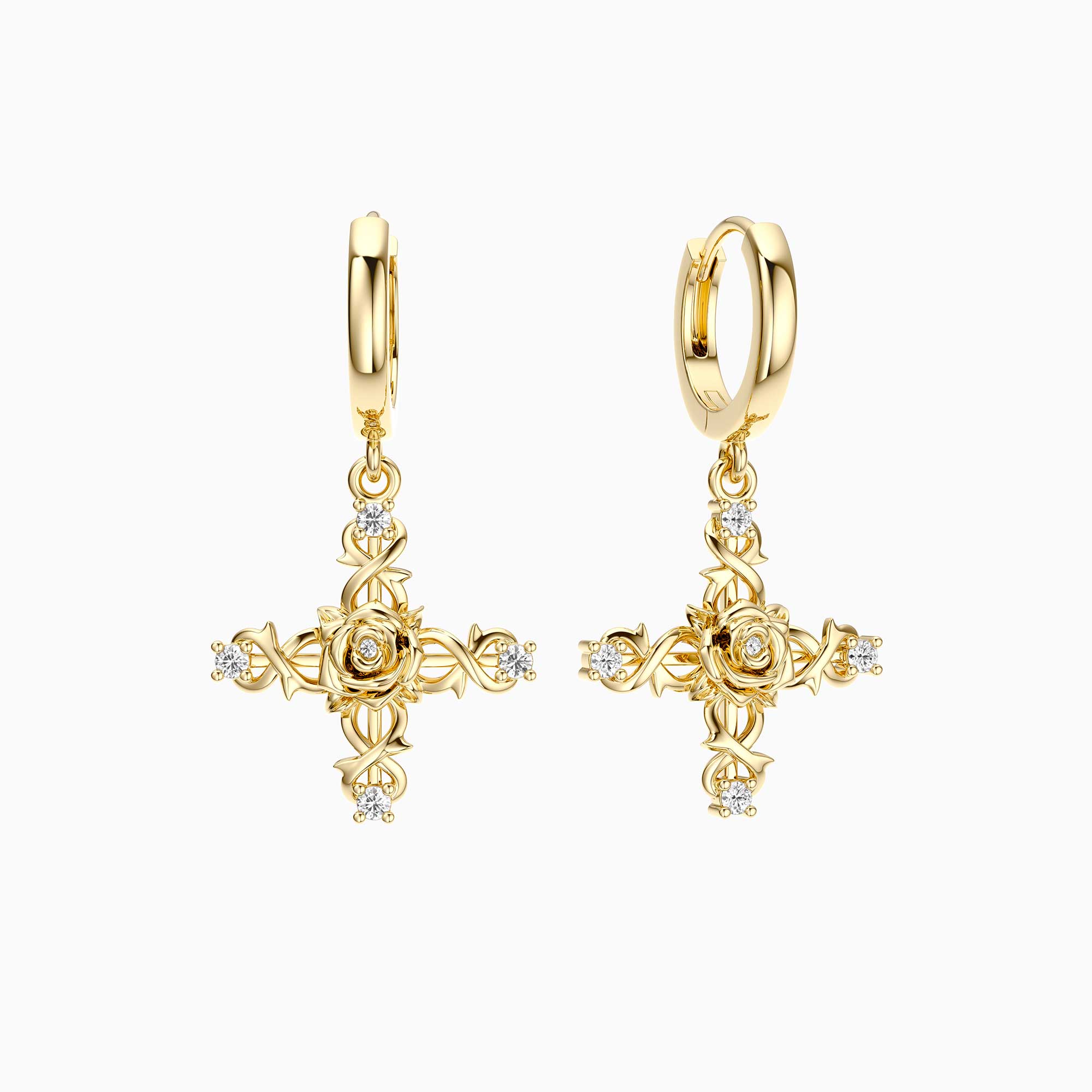 Floral Cross June Rose Hoop Earrings