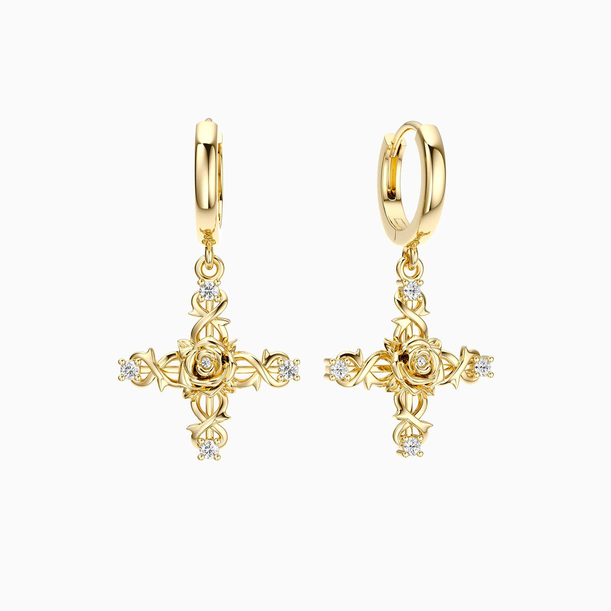 Floral Cross June Rose Hoop Earrings