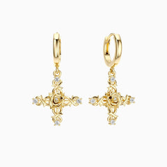 Floral Cross June Rose Hoop Earrings