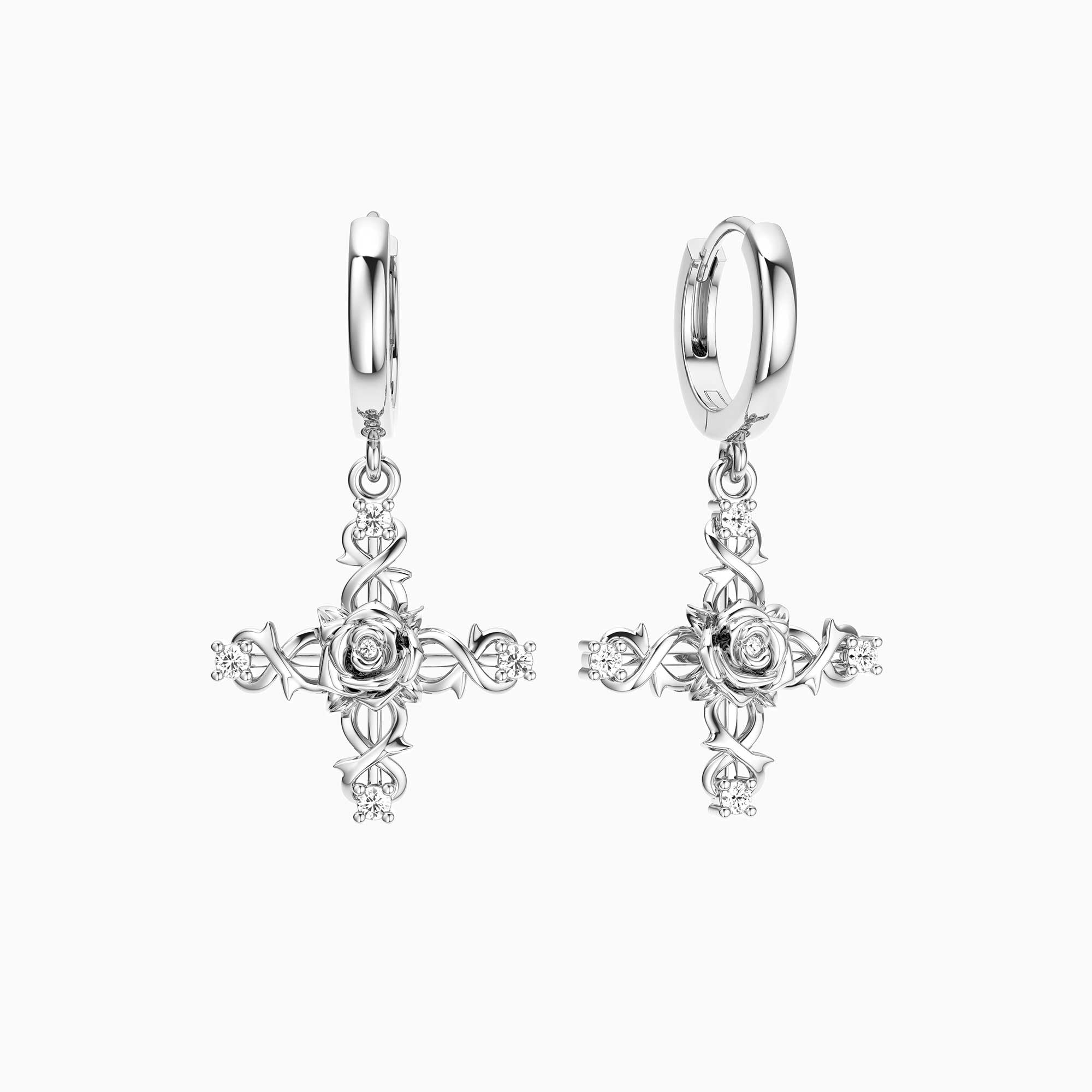 Floral Cross June Rose Hoop Earrings