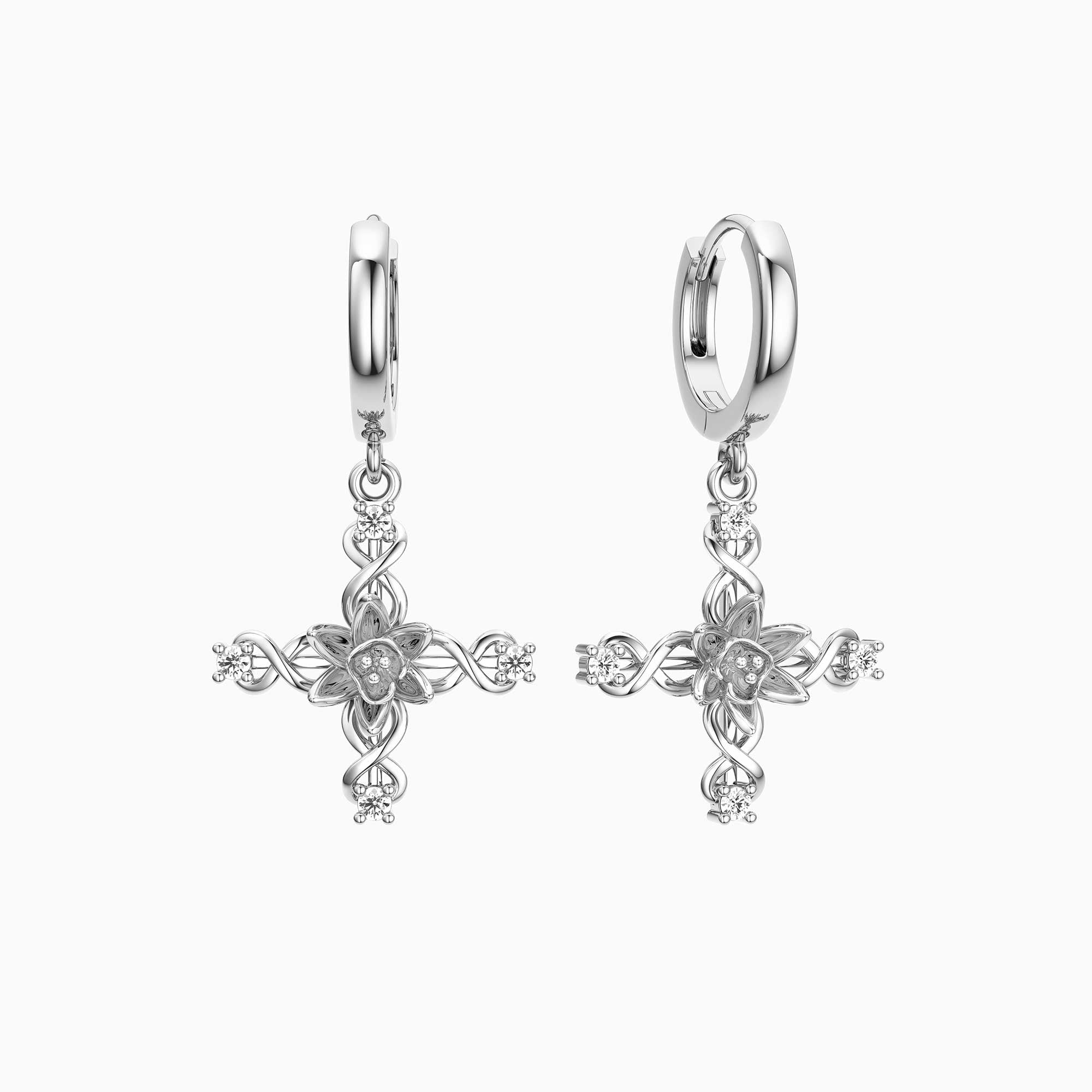 Floral Cross Tulip Hoop Earrings