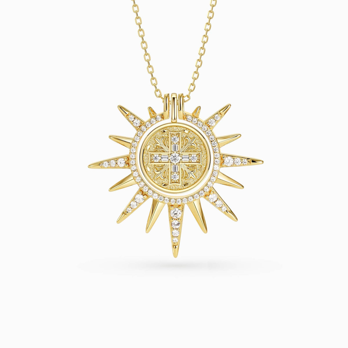 Byzantine Cross Medallion Sunburst Necklace