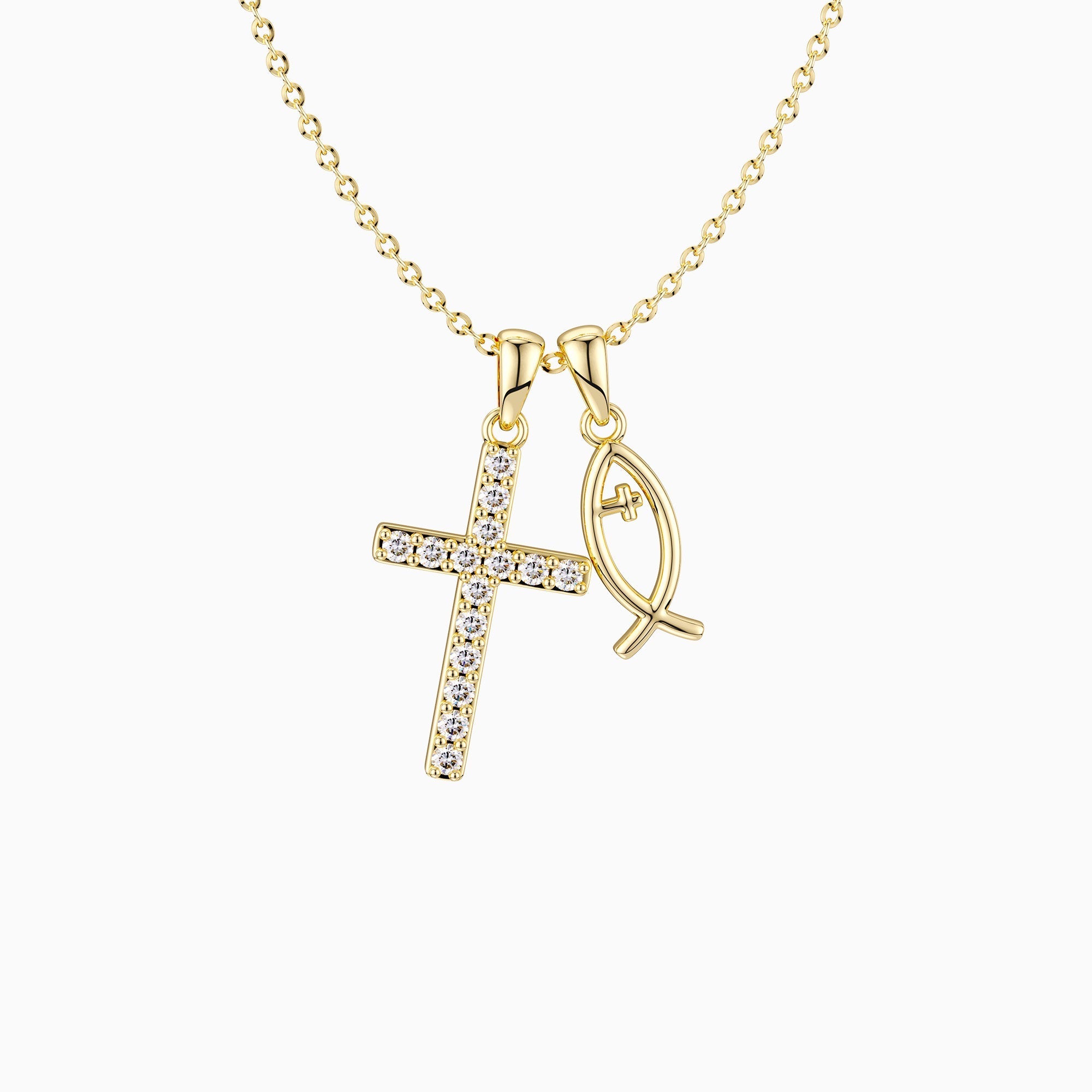 Cross & Ichthys Dual Pendant Necklace – A Symbol of Faith and Love