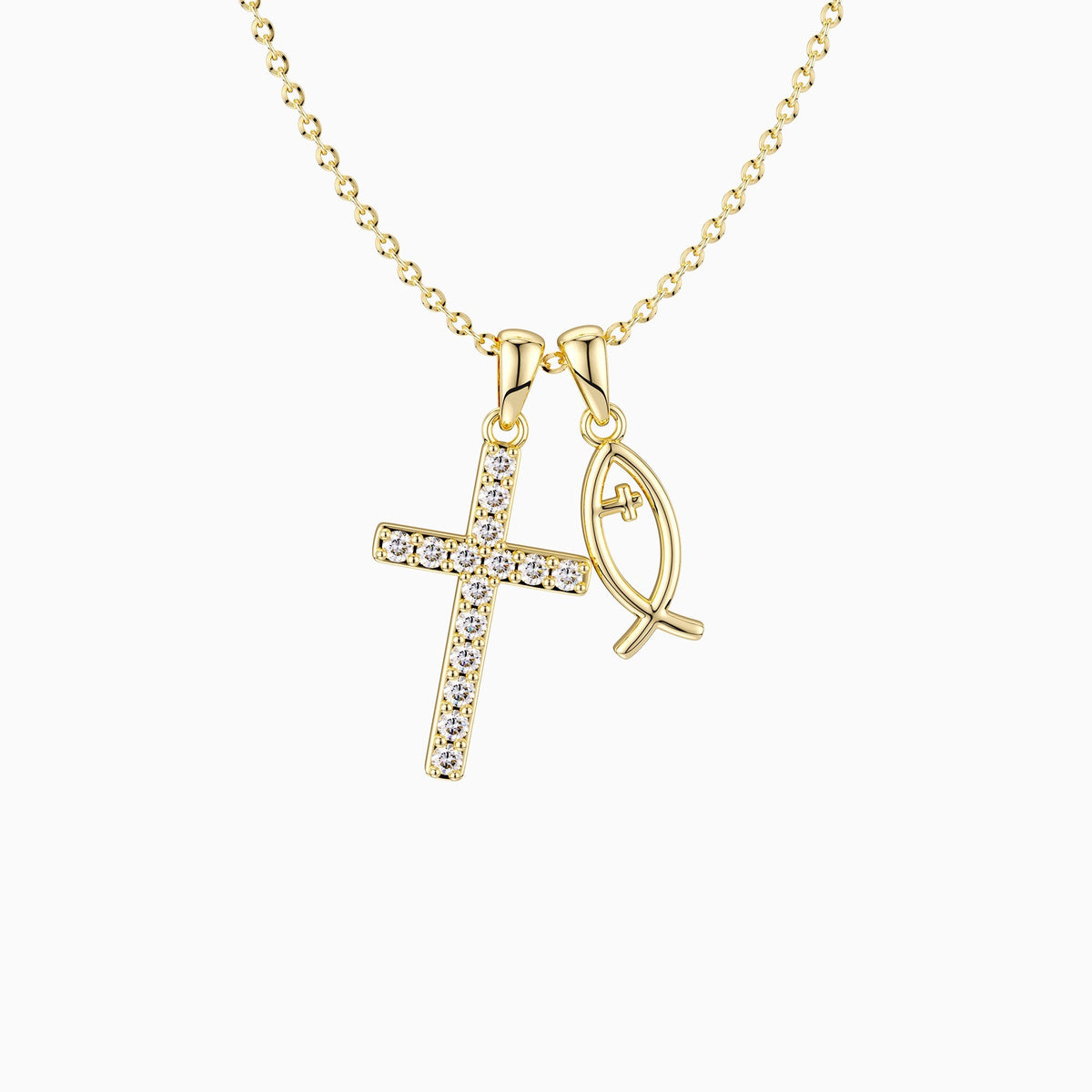 18K Gold-Plated We Will be With You Cross Ichthys Necklace