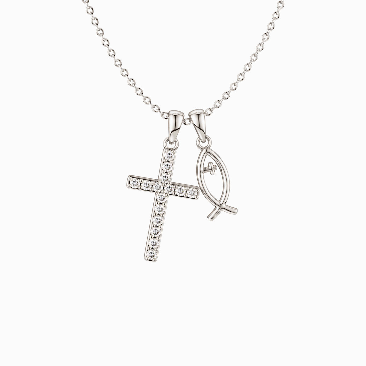 We Will be With You Cross Ichthys Necklace