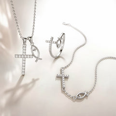 We Will be With You Cross Ichthys Necklace