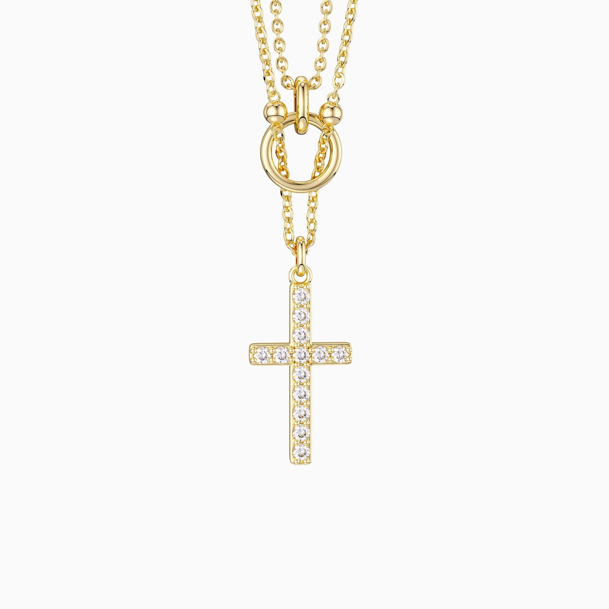 Gold Layered Circle Cross Necklace