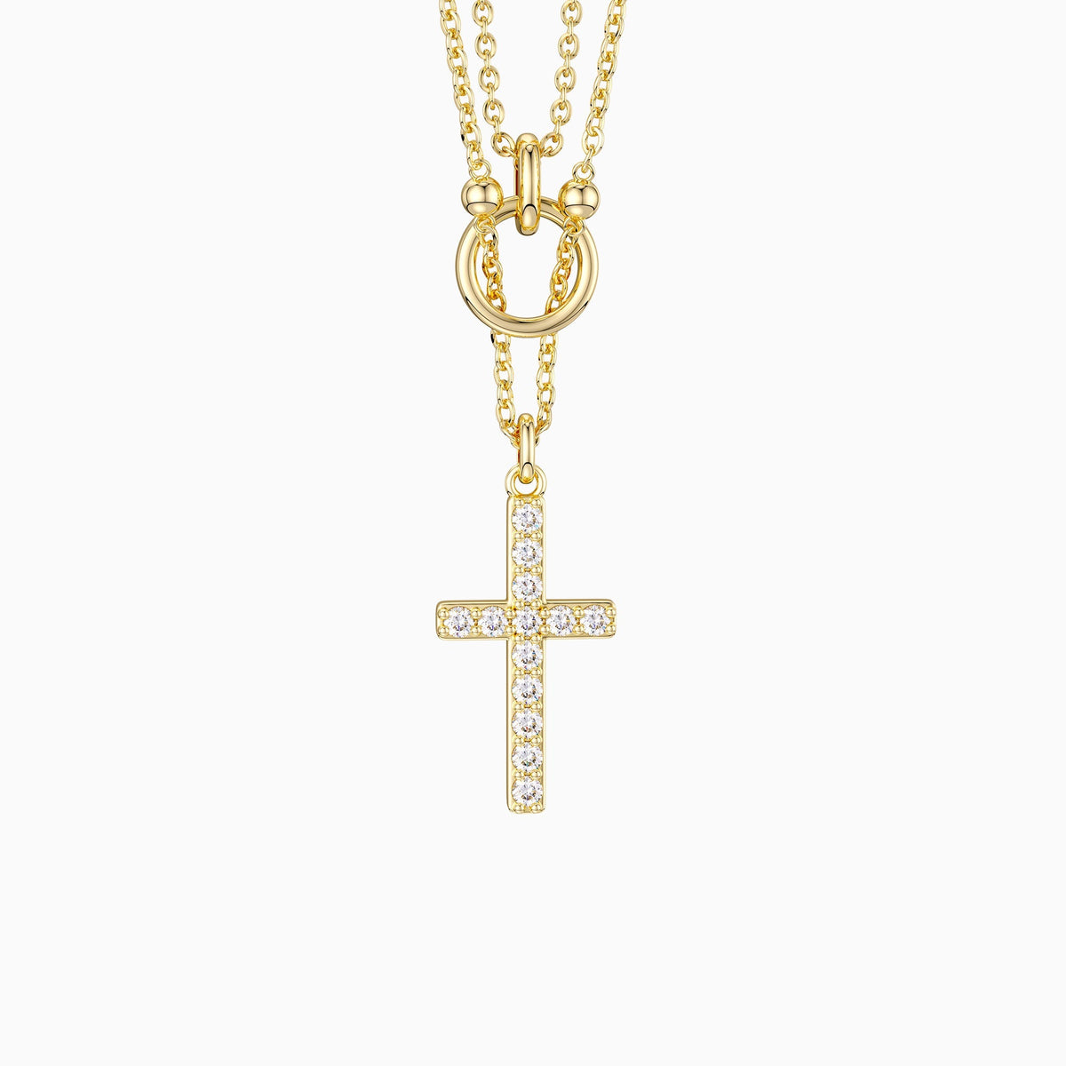Gold Layered Circle Cross Necklace