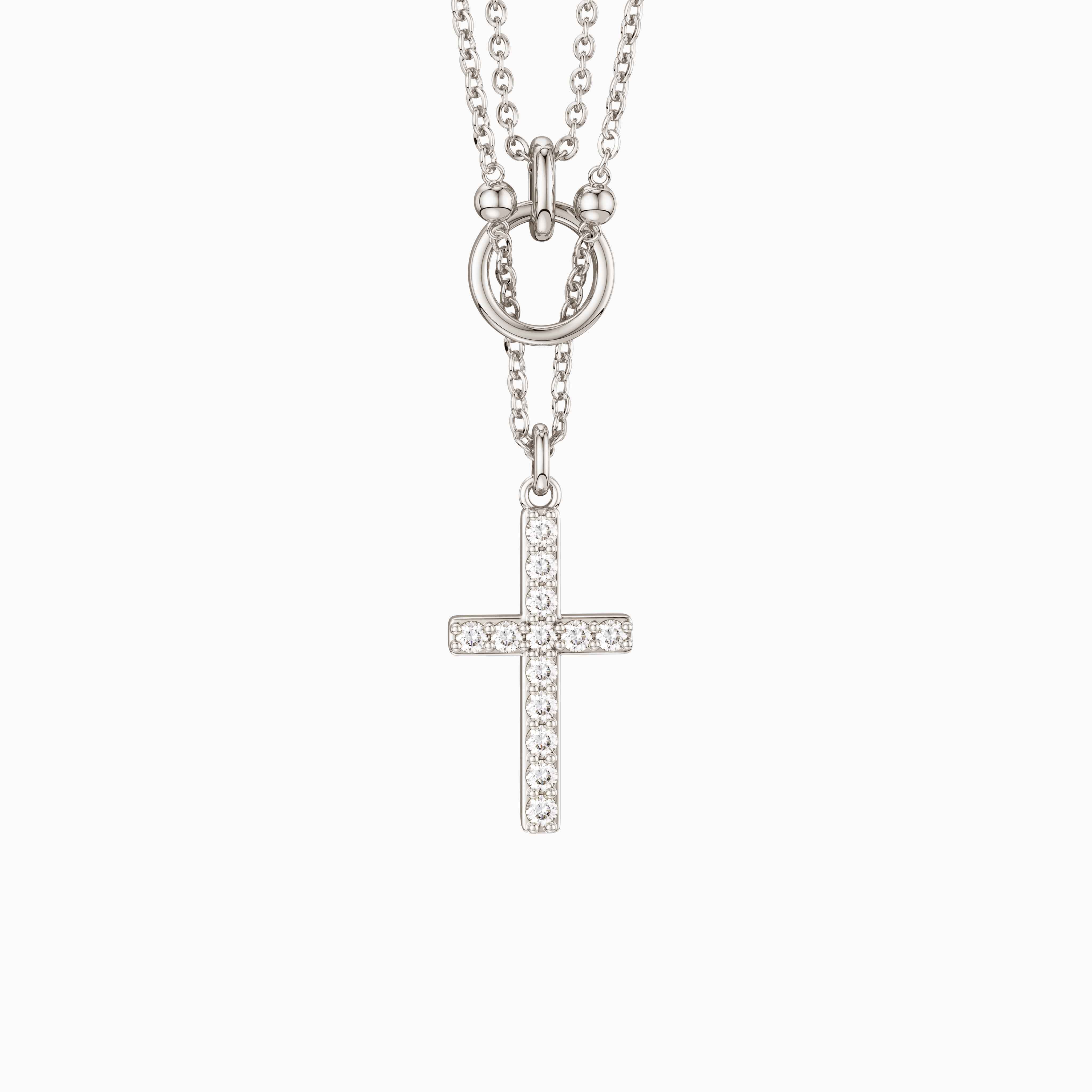 Silver Layered Circle Cross Necklace