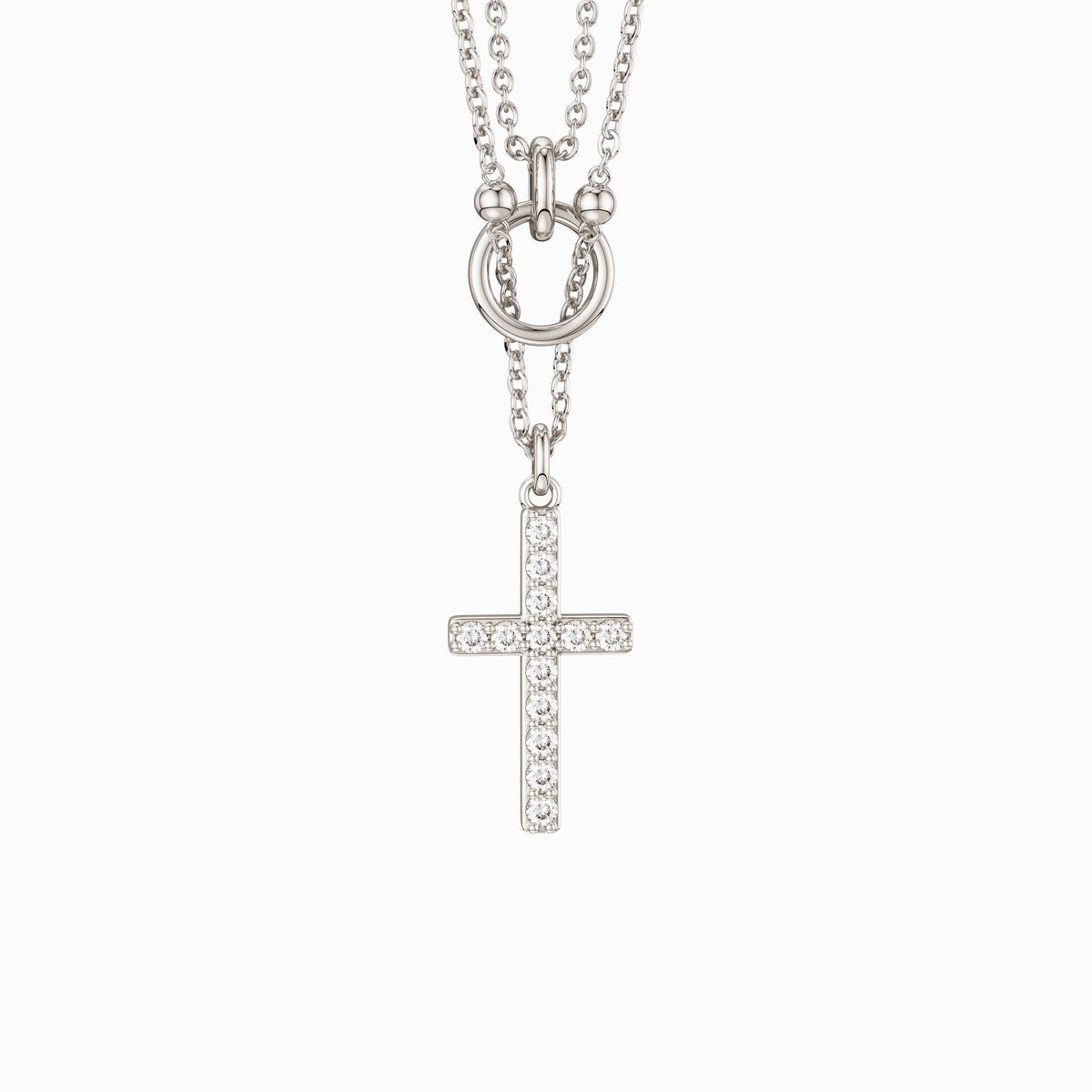 Silver Layered Circle Cross Necklace
