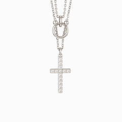Silver Layered Circle Cross Necklace